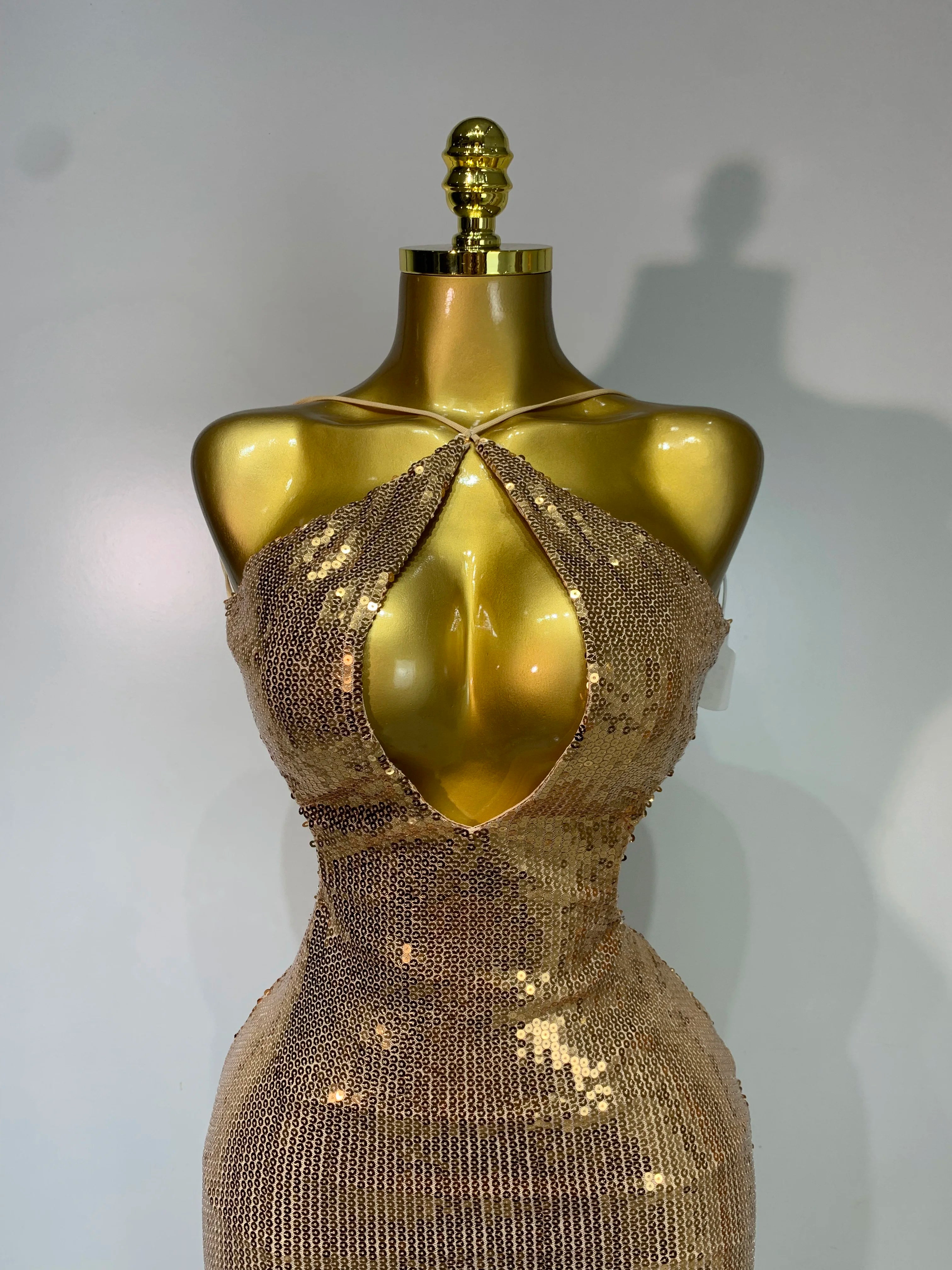 Luxury Sexy Backless Halter Gold Glitter Sequins Maxi Long Dress Elegant Sparkly Evening Party Club Dress Wedding Guest Gown