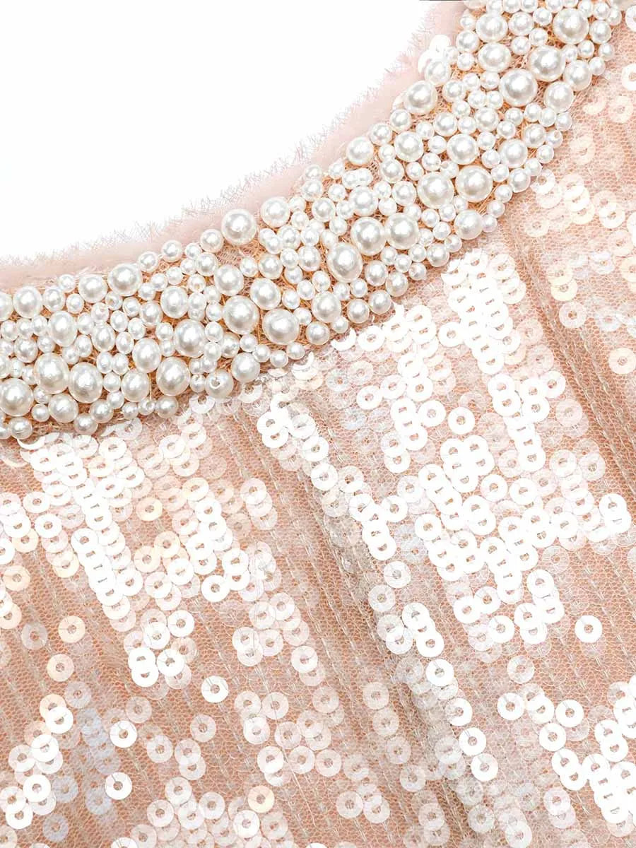 TWOTWINSTYLE Solid Slimming Spliced Sequins Midi Dresses for Women Round Neck Sleeveless Patchwork Bead Elegant Dress Female New