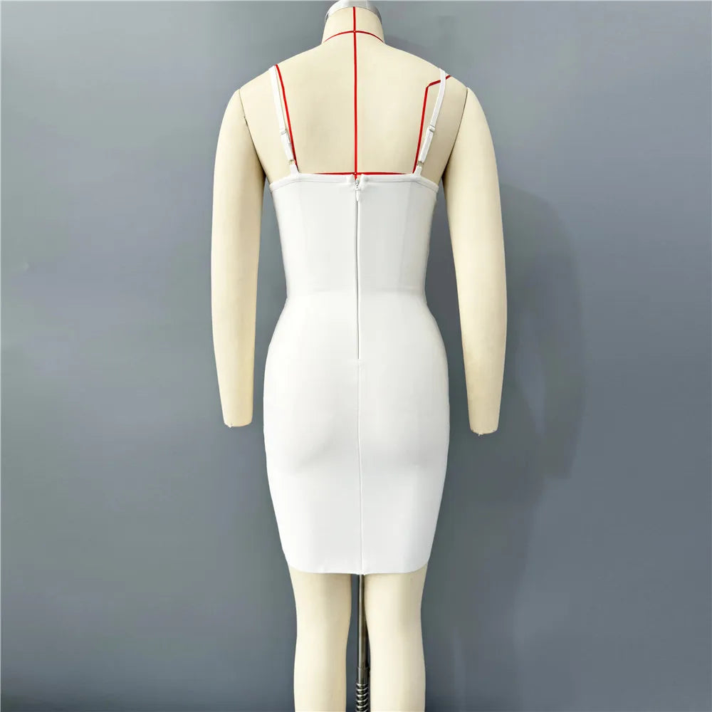 New Arrival Women Sleeveless Sexy Strap Shinning Crystal Bodycon Mini Bandage Dress Nightclub Party Girls' Vacation Outfit