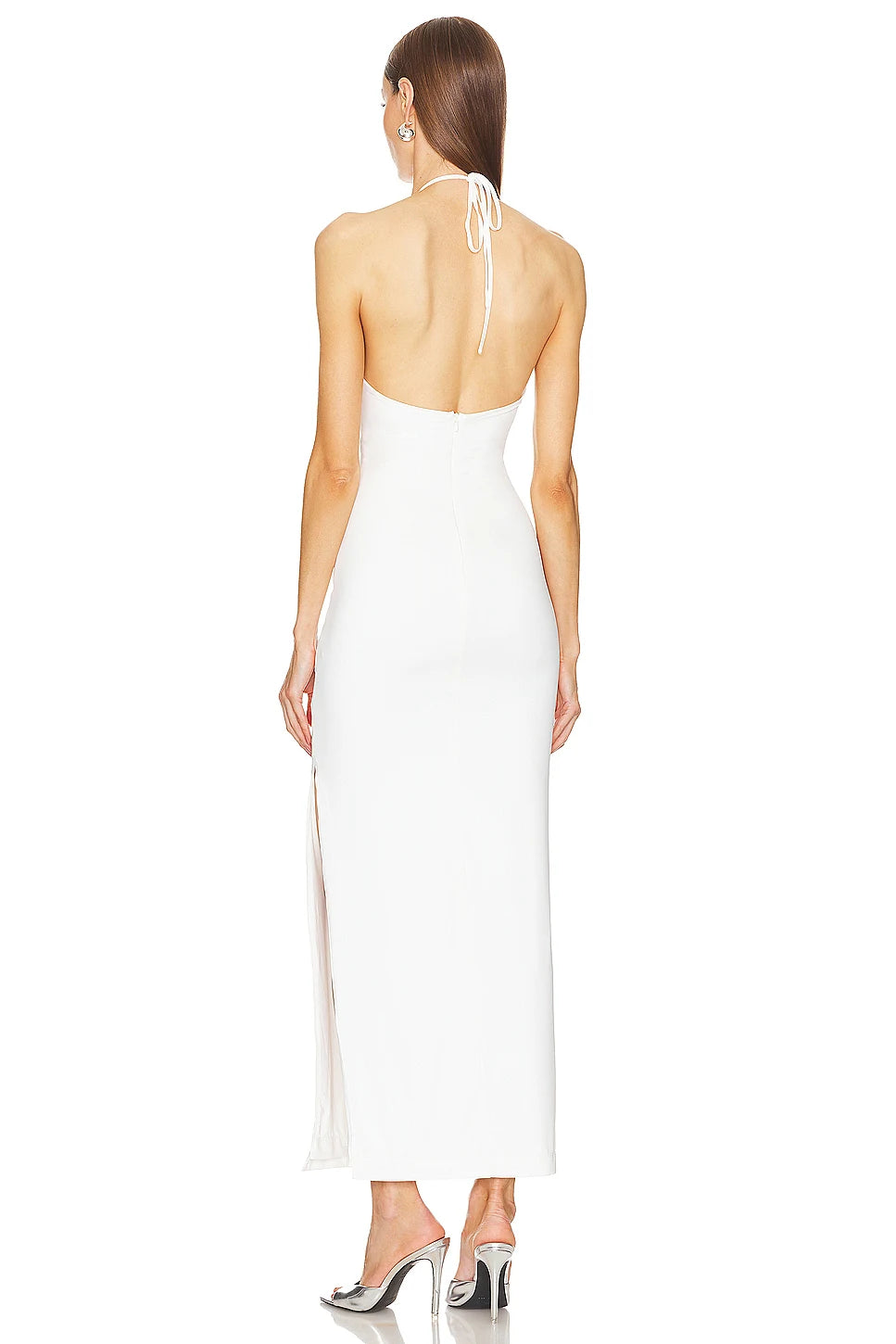 White Color Women Sexy Off the Shoulder Keyholes Bodycon Bandage Mid-calf Dress Backless Fashion Celebrate Nightclub Party Dress