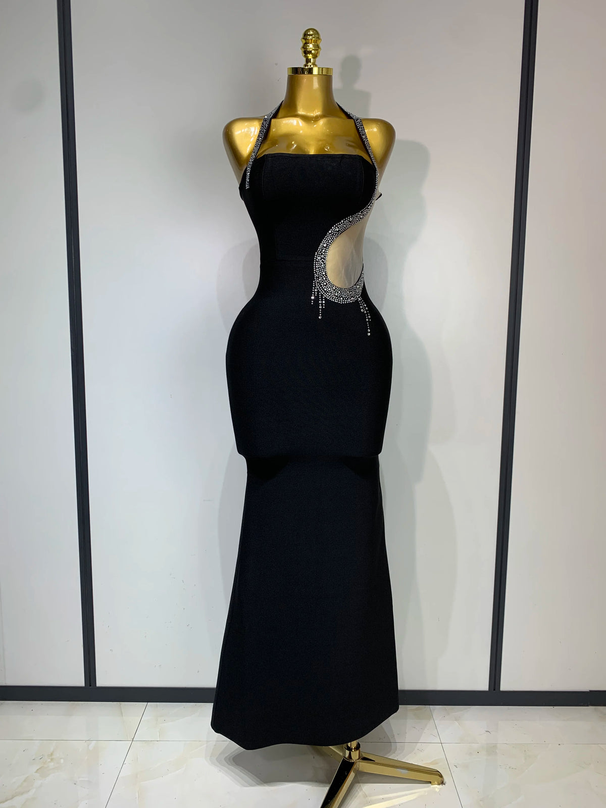 Women Sexy Rhinestone Halter Long Bandage Bodycon Dress 2025 Celebrity Elegant Evening Party Luxury Birthday Wedding Dresses
