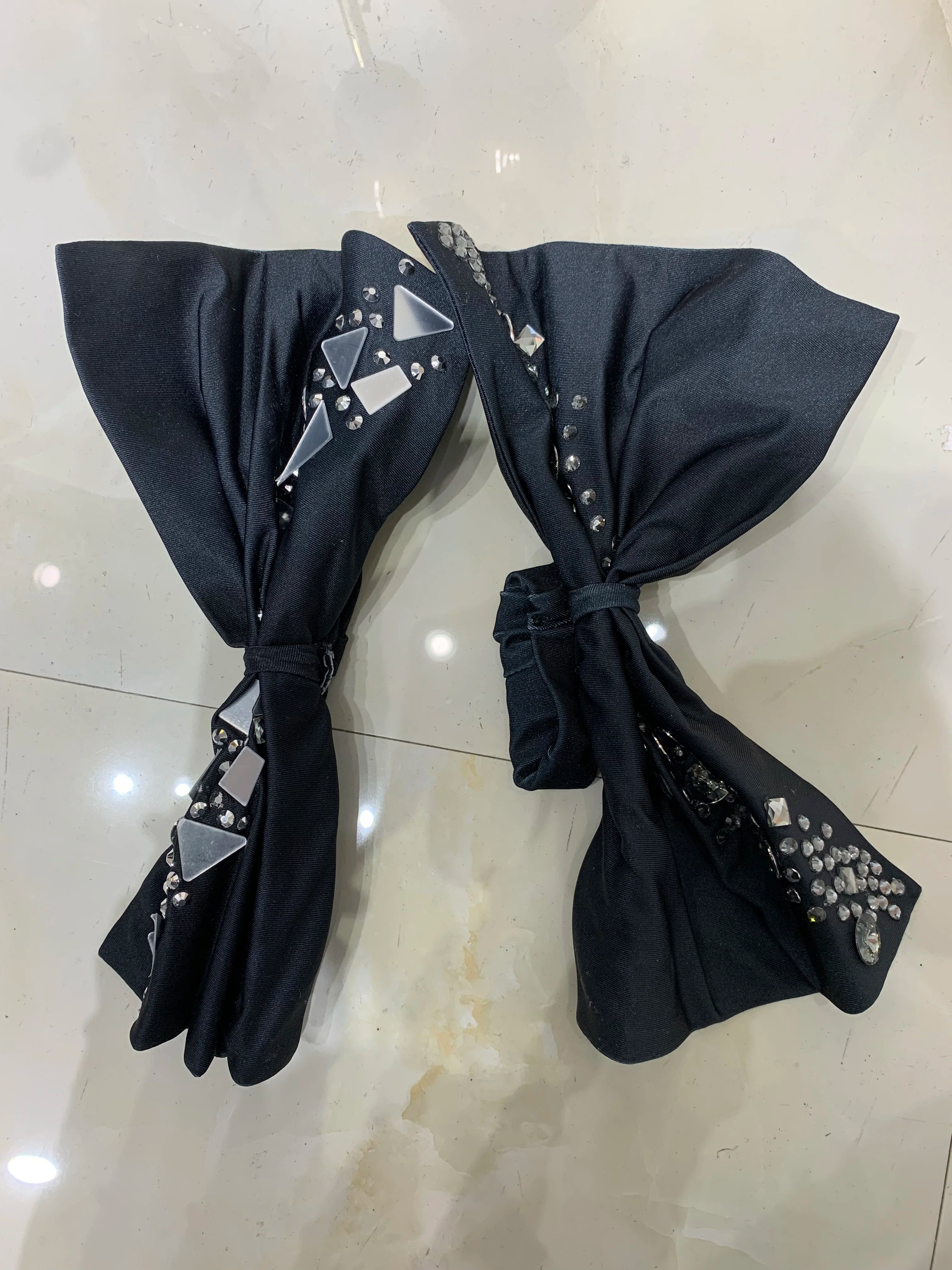 Black bowknot Lens Patchwork Dress Rhinestones Dress Women Party Long Dress Celebrate Evening Prom Dress Stage Festival Outfit