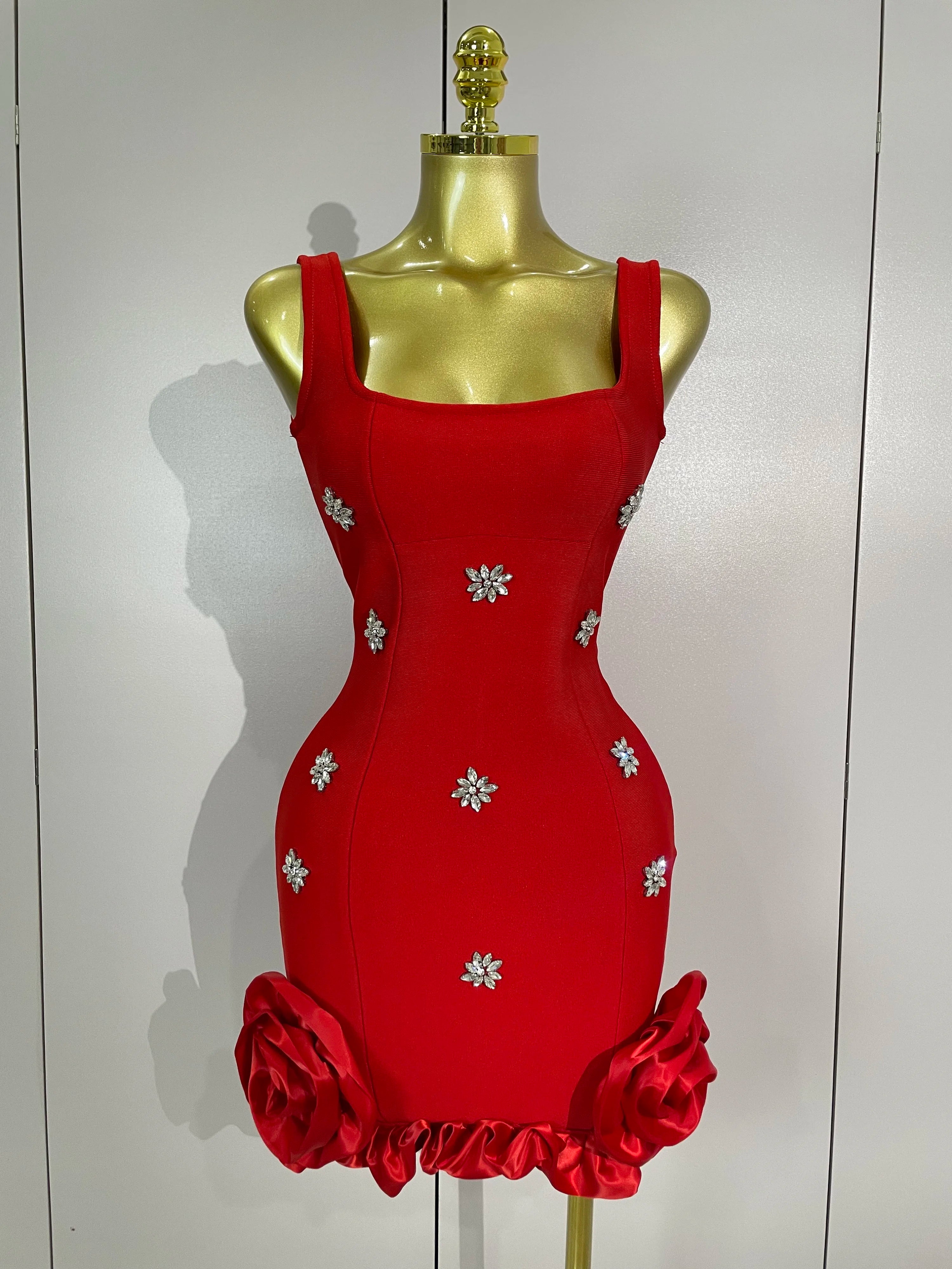 2025 New STyle Shining Crystal Women Sleeveless Bodycon Mini Bandage Dress Elegant Ruffles Cute Birthday Party Celebrate Dress