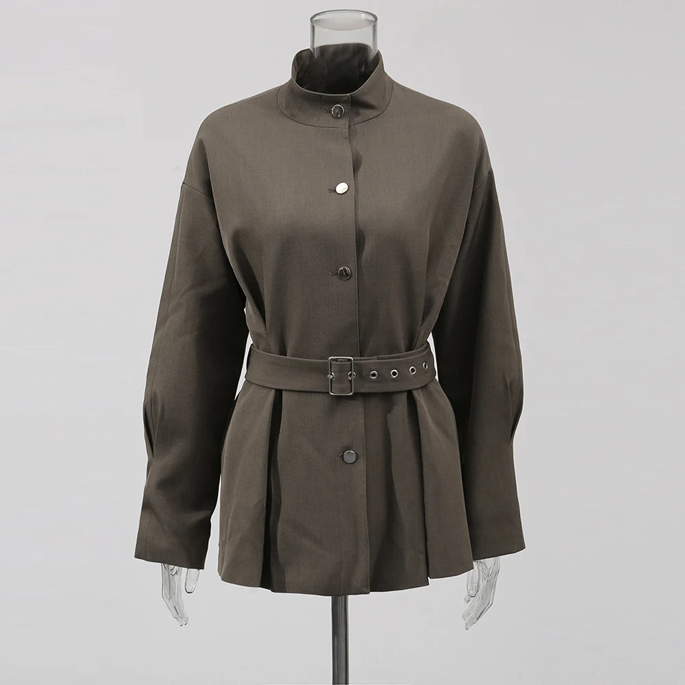 TWOTWINSTYLE Solid Loose Spliced Single Breasted Fashion Jackets for Women Round Neck Long Sleeves Temperament Jacket Female New