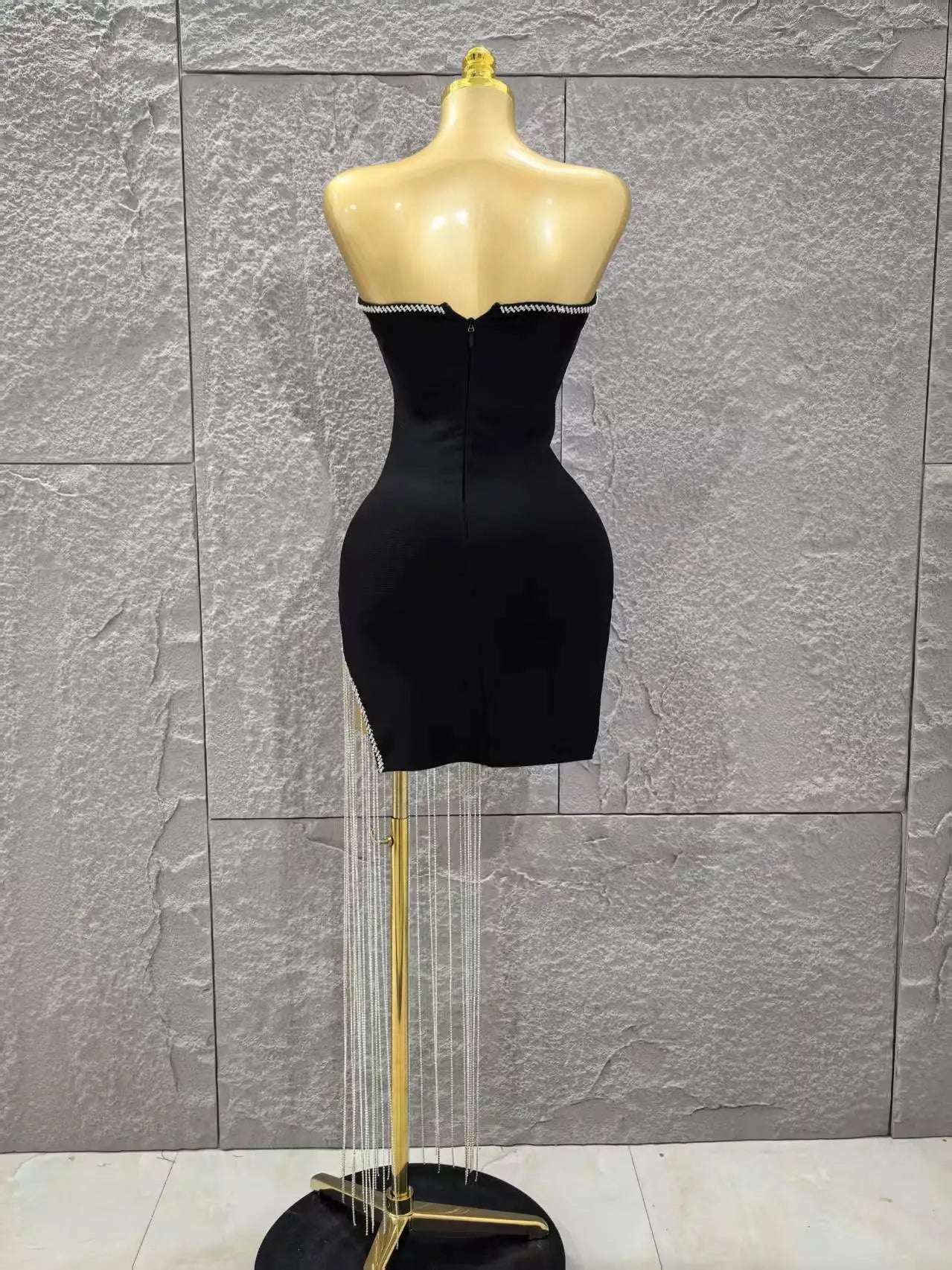 High Quality Women Sexy Strapless Diamond Chain Bodycon Mini Bandage Dress Celebrate Nightclub Party Birthday Cocktail Outfit