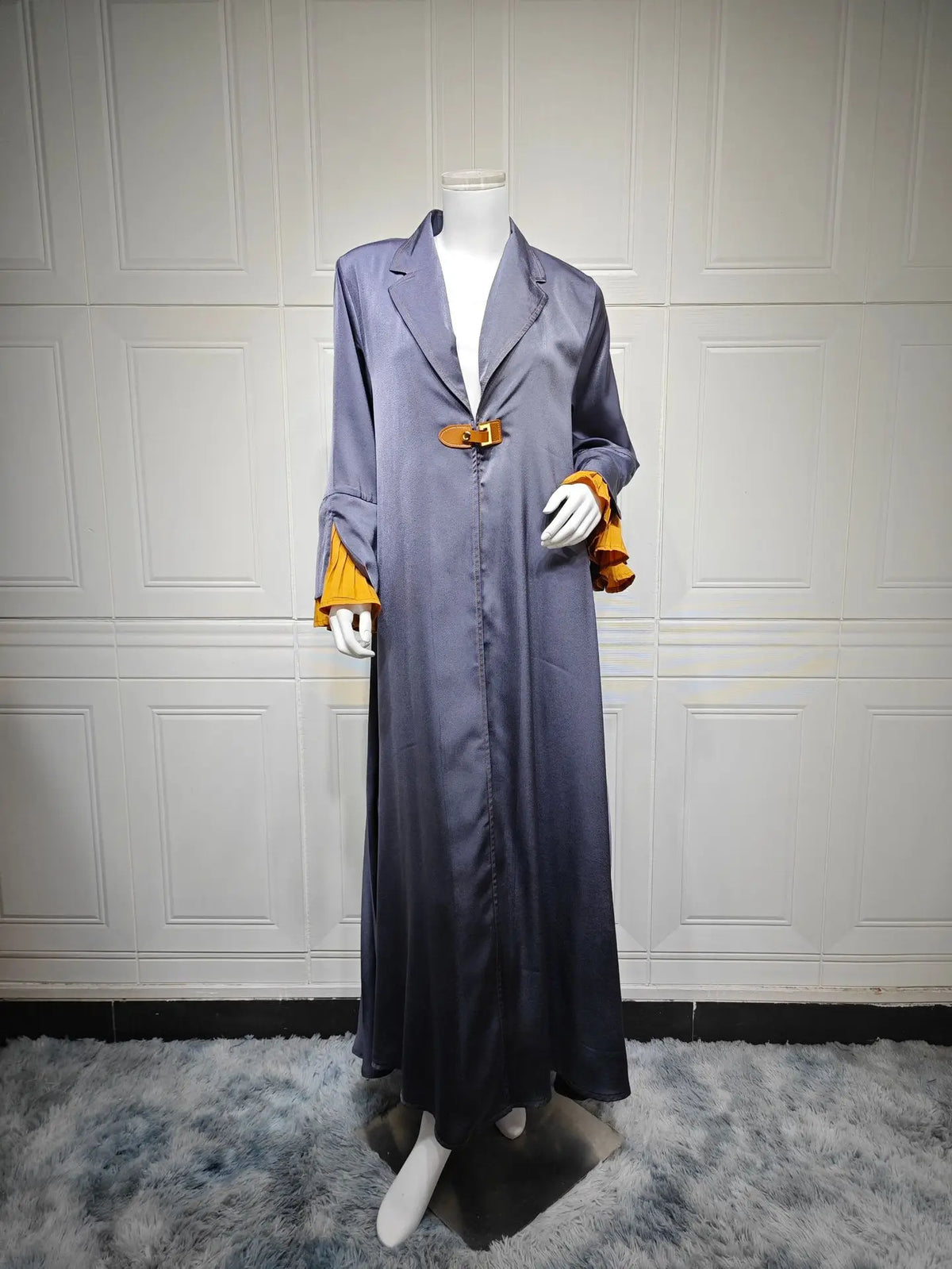 Uni New Morocco Pleats Maxi Open Abayas Patchwork Pleated Petal Sleeve Kaftan Fashion Women Cardigan