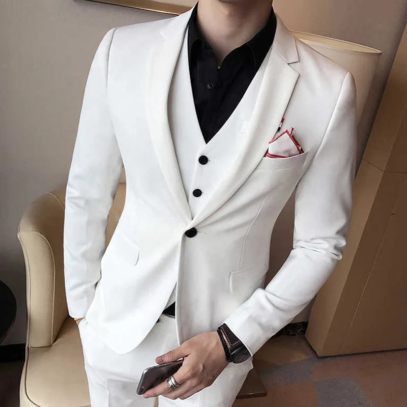 Slim fit Men Suits for Boyfriend 3 Piece Custom Groom Tuxedo with Notched Lapel Man Fashion Costume Blazer Vest with Pants 2023