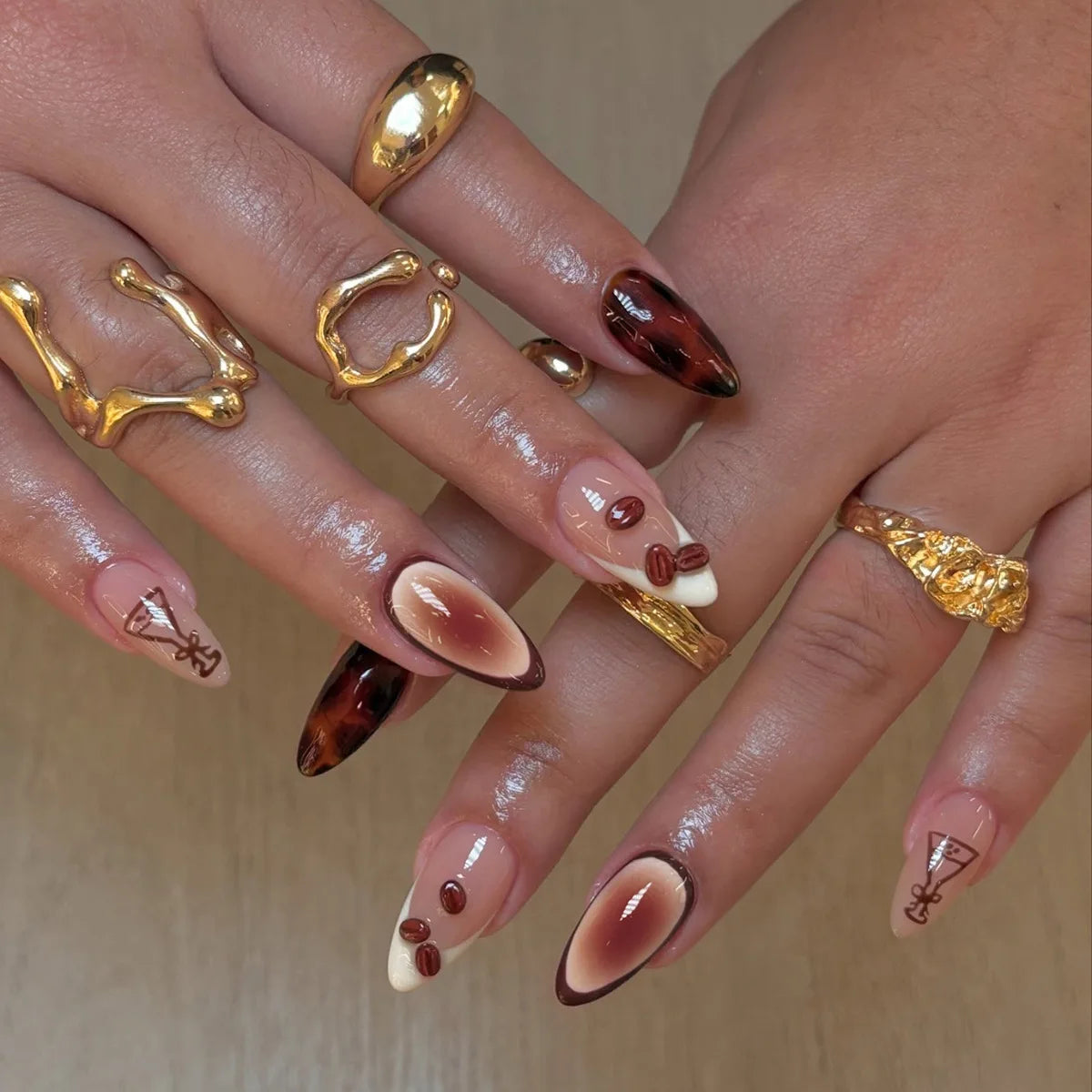 24Pcs Mid-length Almond Nails Set Press on Shiny Powder Rhinestone False Nail Black French Detachable Full Cover Fake Nails Tips