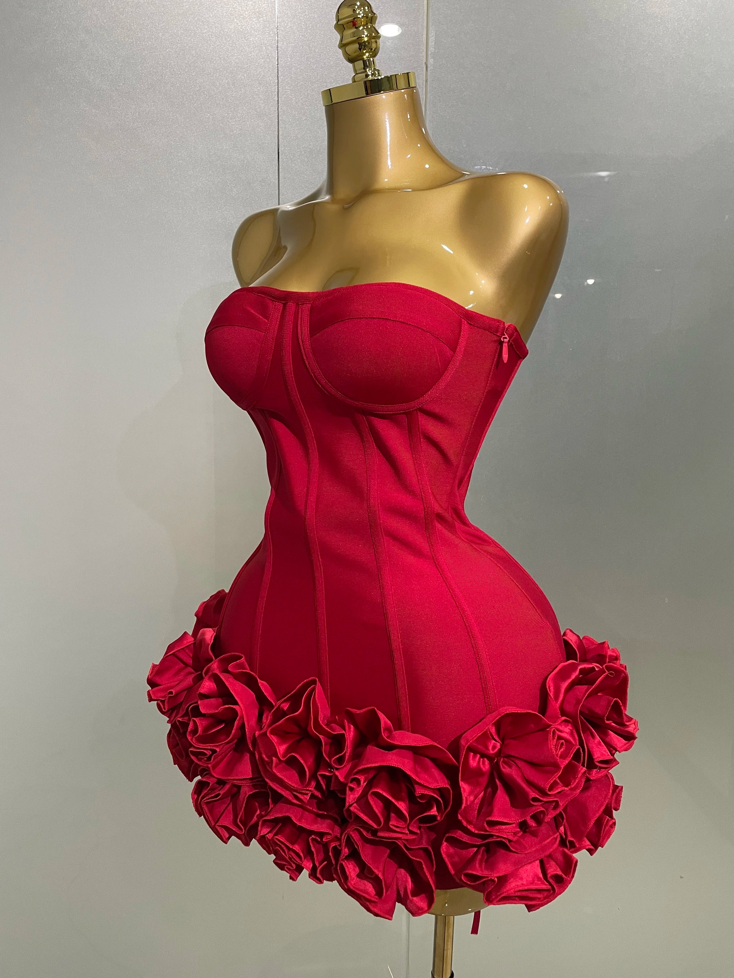 2025 Sexy Evening Bandage Dress Strapless Bodycon Flowers Mini Celebrity Women Birthday Party Dress Photo Shoot Nightclub Outfit