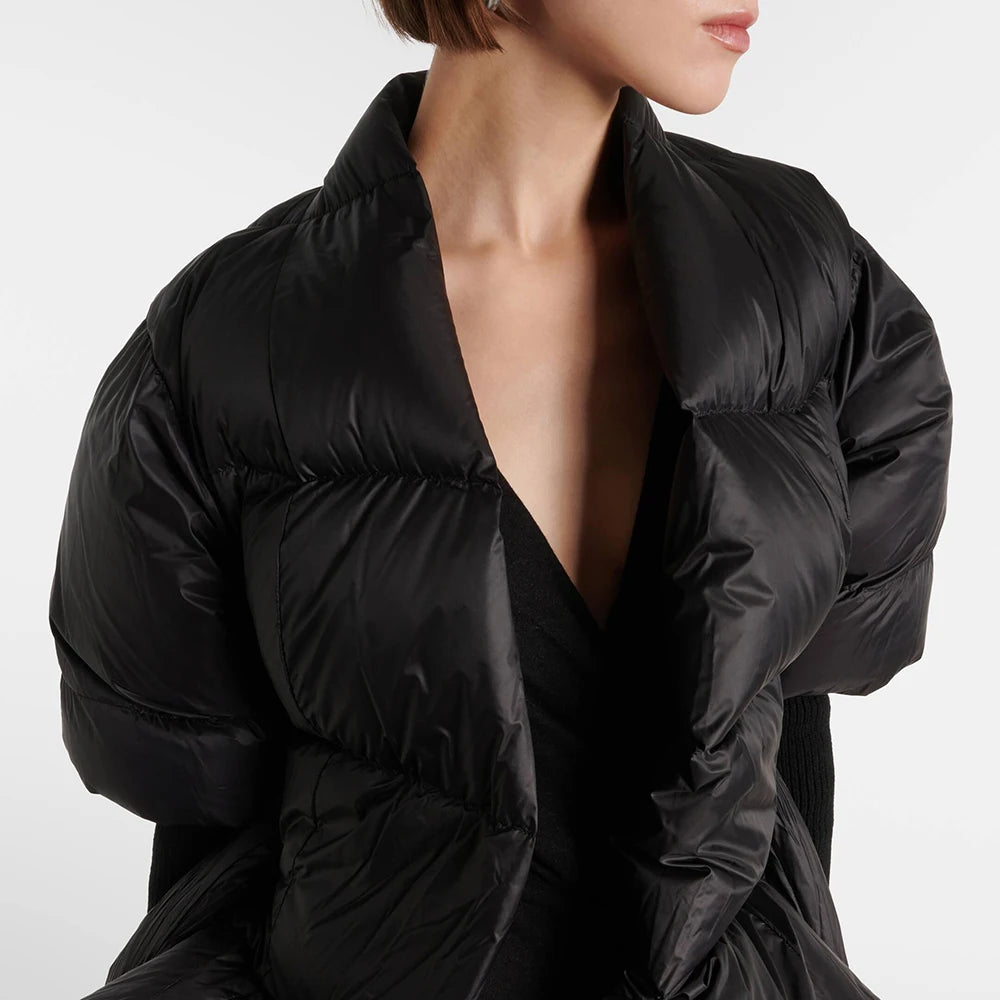 TWOTWINSTYLE Solid Temperament Spliced Lace Up Coat for Women V Neck Long Sleeves Tunic Warm Cotton Coats Female Clothing New