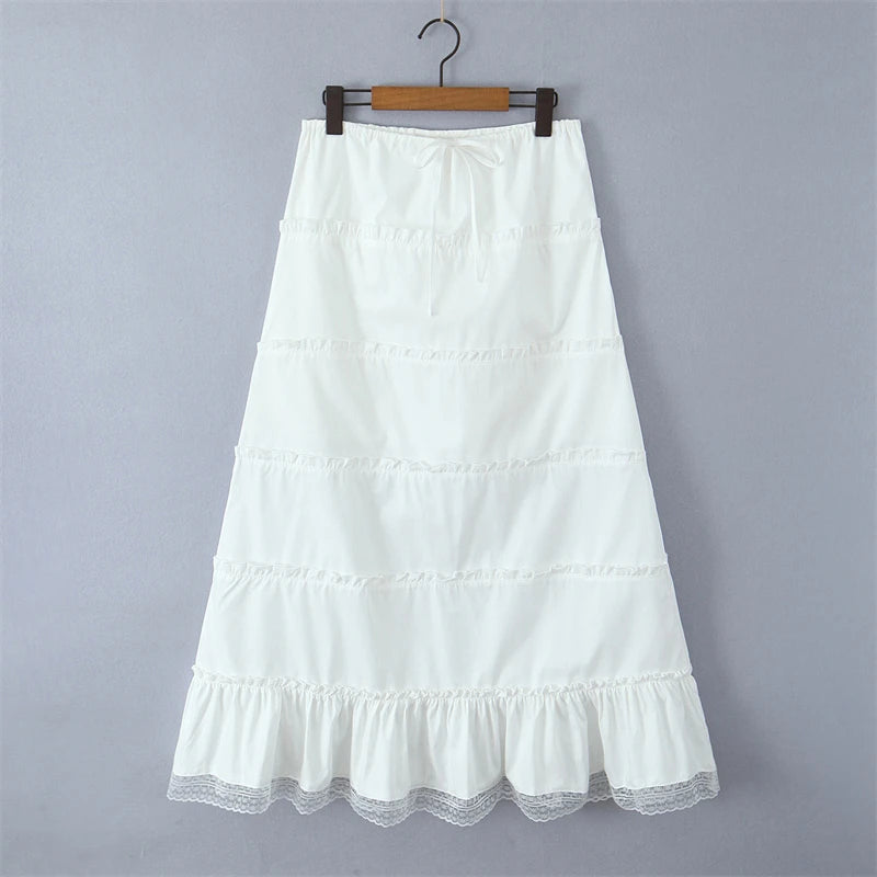White Lace Skirt Set Women's Dress Summer Spring 2025 Outfits 2 Pcs Matching Set Beach Boho Midi Vestidos Embroidery