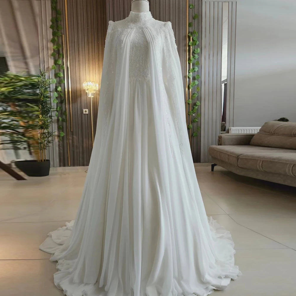 Abito da sposa musulmano a maniche lunghe abito a manica lunga per chiffon per donne con sposa hilamic abito da sposa arabo