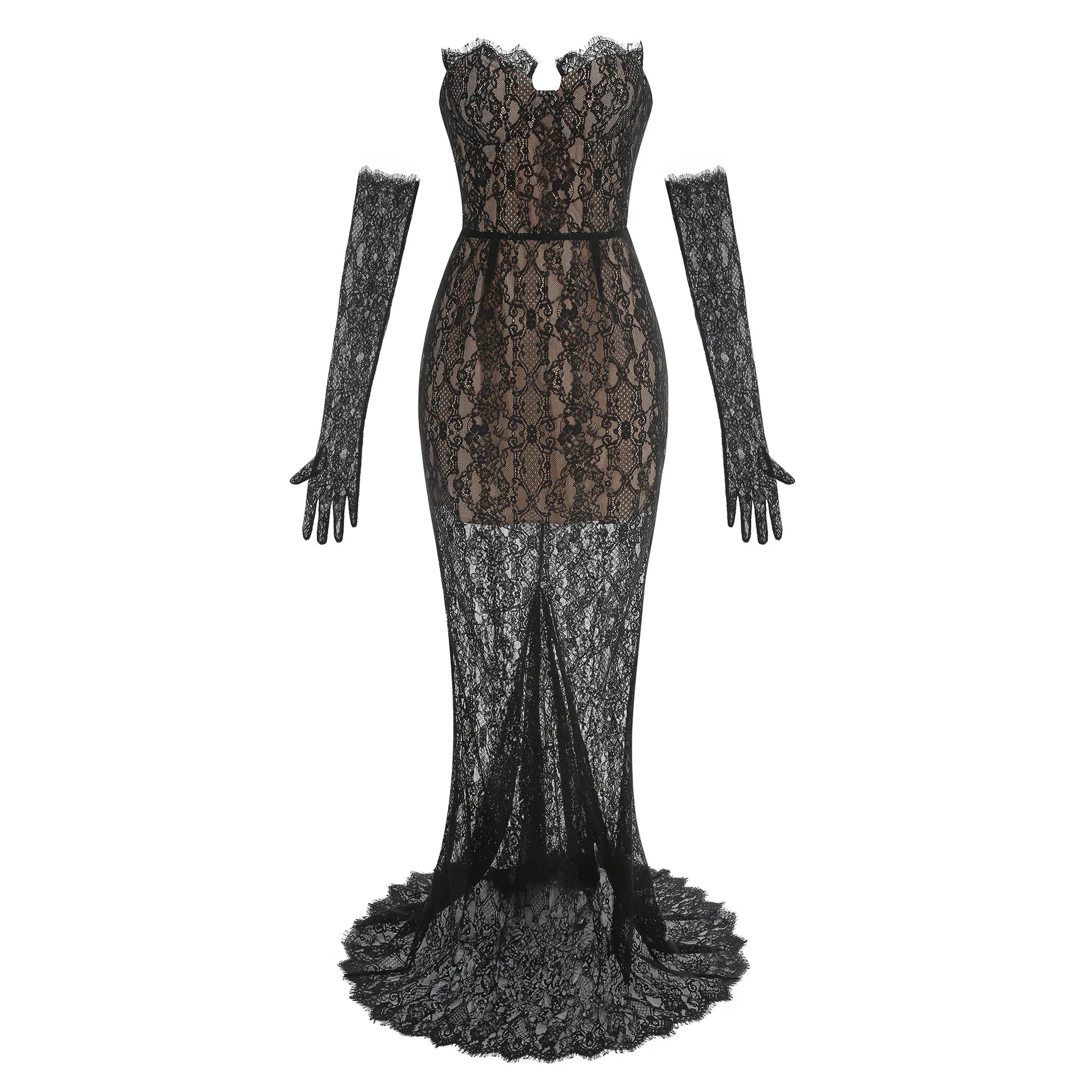 Top Quality Women Sexy Off the Shoulder Lace Bodycon Long Maxi Dress Gloves Celebrate Elegant Evening Party Prom Outfit Vestido