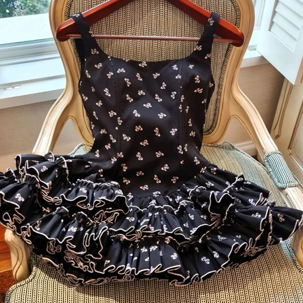 TWOTWINSTYLE Colorblock Slimming Temperament Dresses for Women Square Neck Sleeveless Patchwork Printing Mini Dress Female New