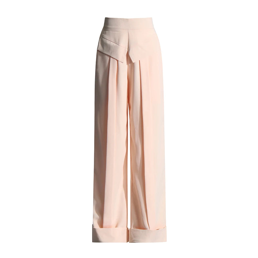 TWOTWINSTYLE Solid Minimalist Pants For Women High Waist Patchwork Folds Temperament Elegant Wide Leg Pant Female Fashion Cloth