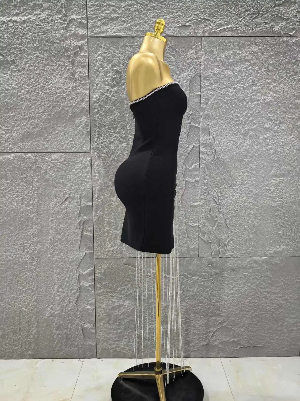 High Quality Women Sexy Strapless Diamond Chain Bodycon Mini Bandage Dress Celebrate Nightclub Party Birthday Cocktail Outfit