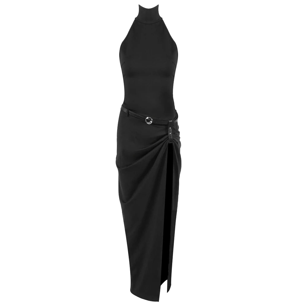 2025 New Runway Fashion Women Off the Shoulder Bodycon High Split Long Dress High Street Celebrity Evening Party Cocktail Outfit