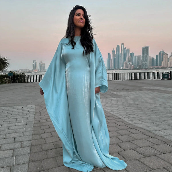 Abaya Women Ramadan Shiny Dubai Muslim Dress Female Bat Sleeve Loose Robe Eid Djellaba Jalabiya Turkey Prayer Gown Arabic Kaftan