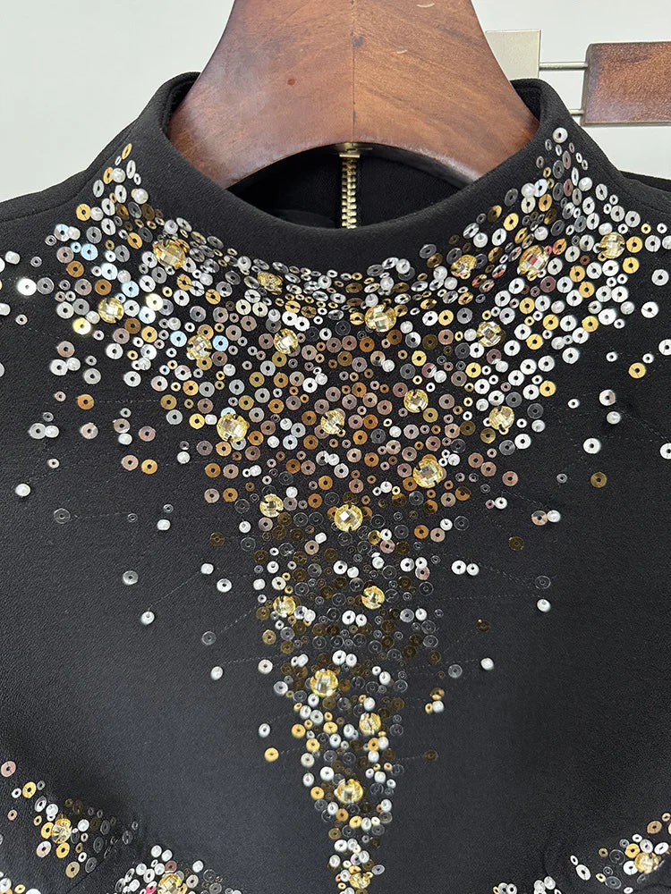 2025 New Autumn Women Long Sleeve Sexy Shinning Rhinestones 2 Pieces Bodycon Long Skirt Set Formal Evening Party Celebrate Set