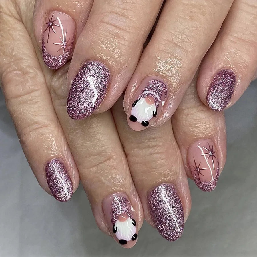 Pink Purple False Nails Y2K Press on Nails Full Cover French Ballet Fake Nails Tips for Women Girls Halloween Christmas Party