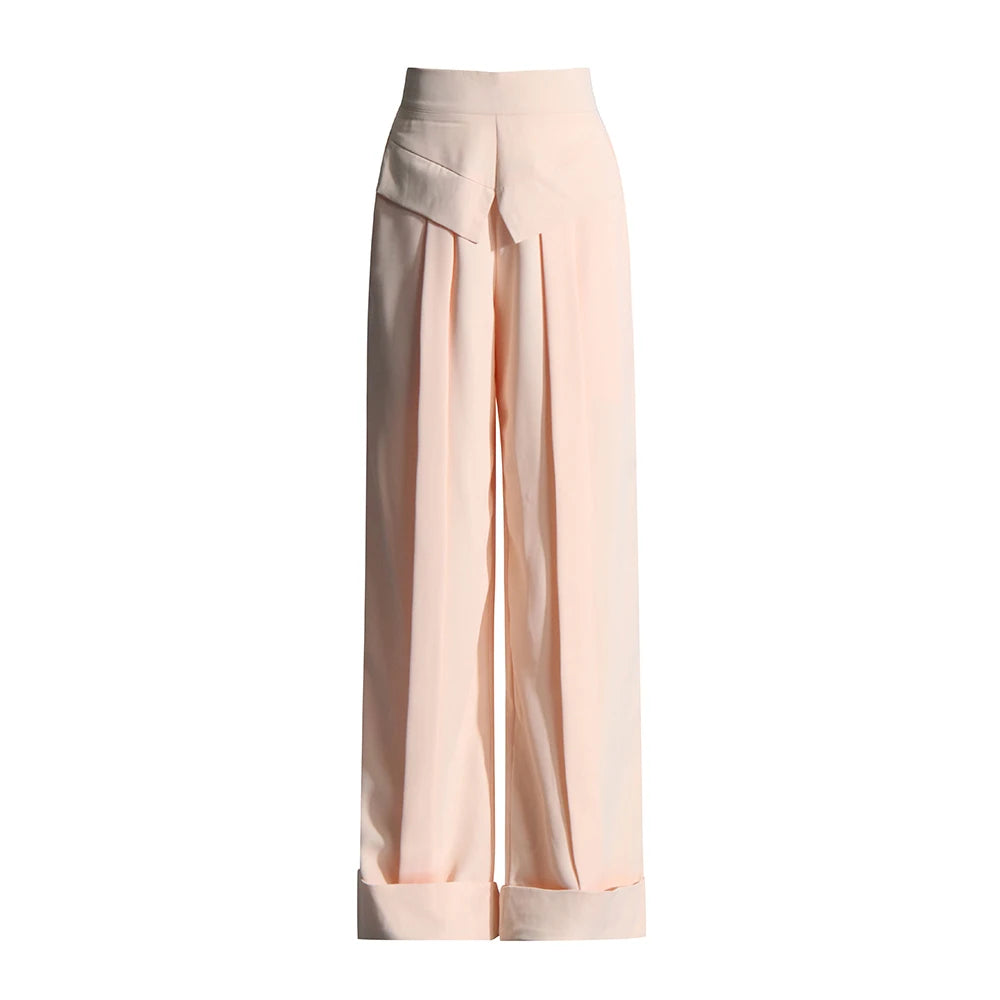 TWOTWINSTYLE Solid Minimalist Pants For Women High Waist Patchwork Folds Temperament Elegant Wide Leg Pant Female Fashion Cloth