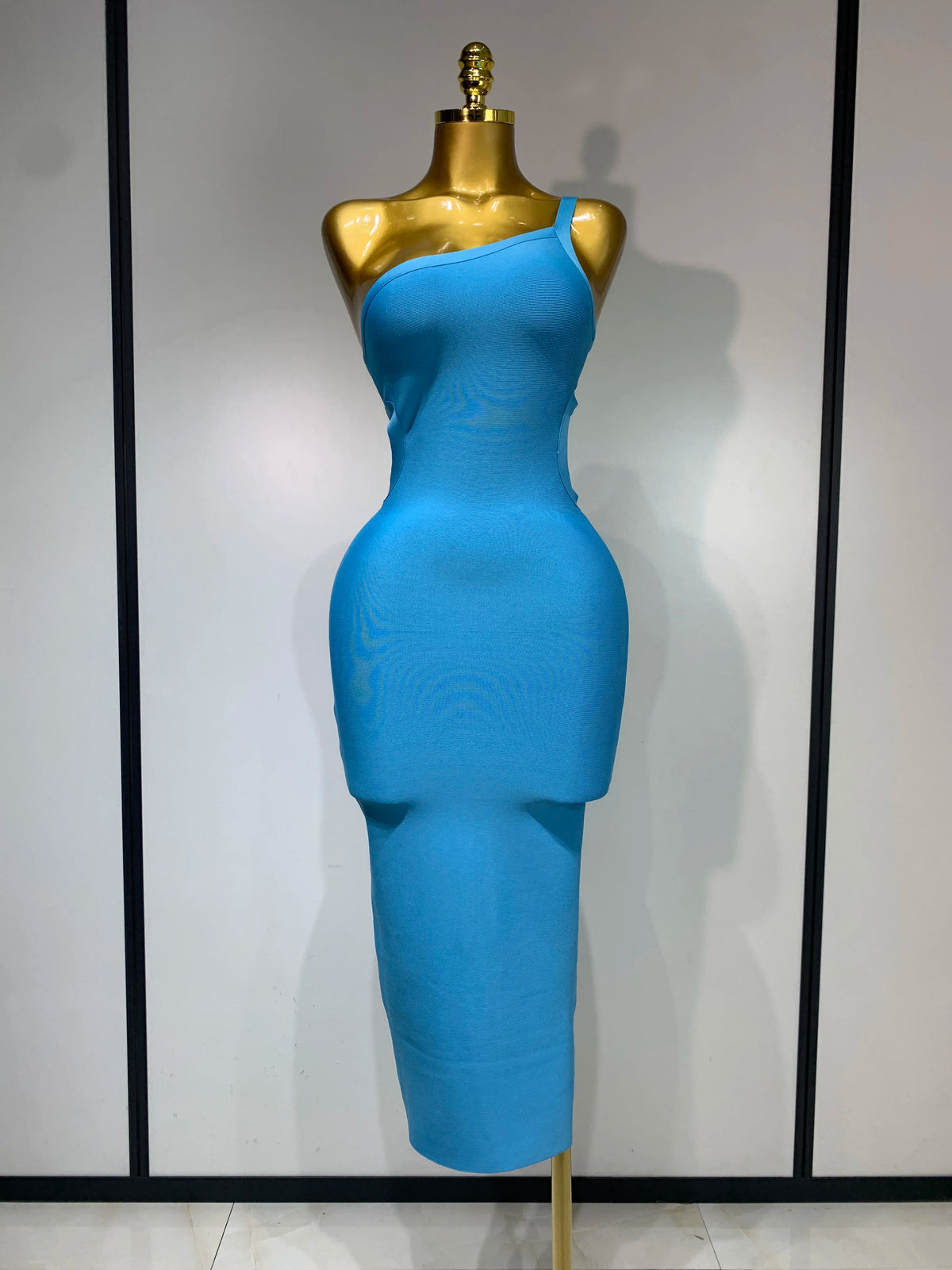 Luxury Birthday Dress Women Blue Bodycon Bandage Dress One Shoulder Sleeveless Backless Dress Cocktail Evening Party Vestidos