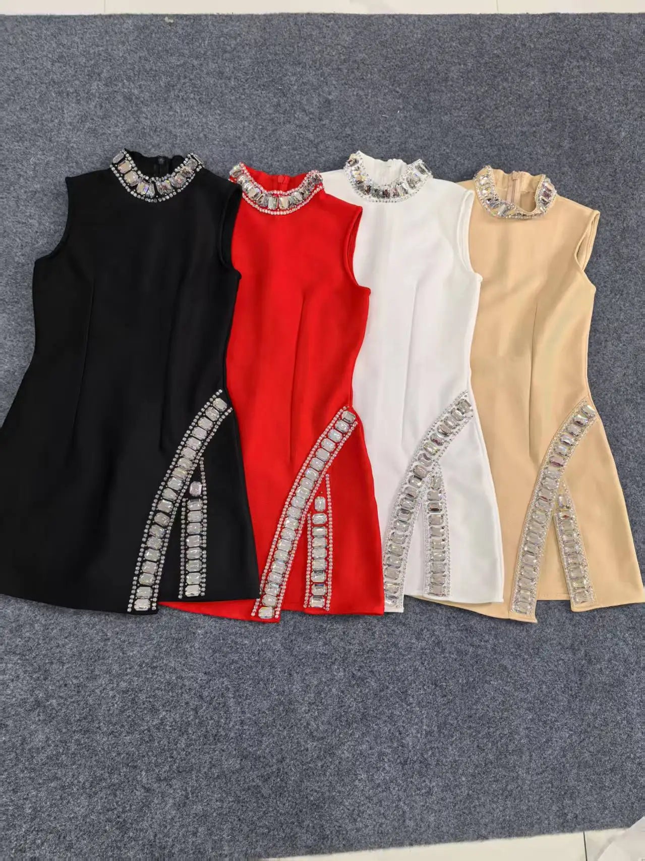 High Quality Women Sleeveless Sexy O-Neck Big Crystal Bodycon Bandage Mini Dress Nightclub Party Celebrate Fashion Birthday Wear