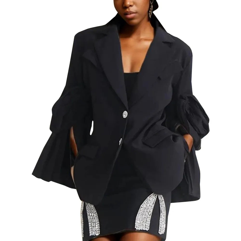 TWOTWINSTYLE Solid Designer Blazers For Women Notched Collar Long Sleeve Patchwork Single Breasted Casual Blazer Female Clothing