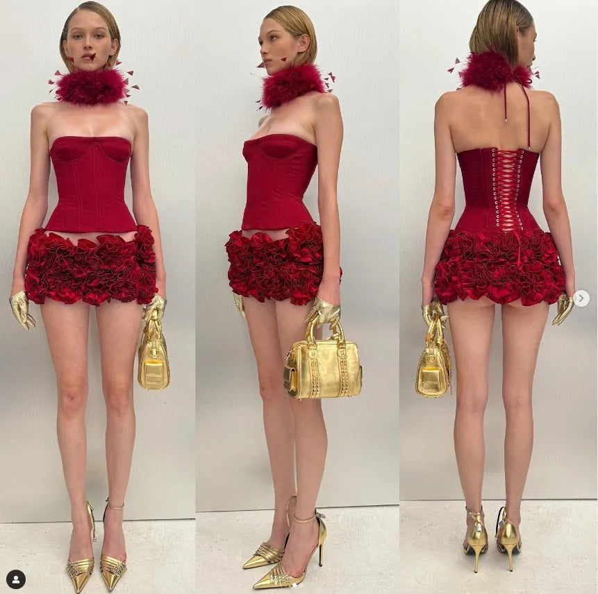 White Black Color Women Sexy Strapless Bodycon Mini Florals Ball Gown Mini Bandage Dress Laced Up Celebrate Nightclub Party Wear