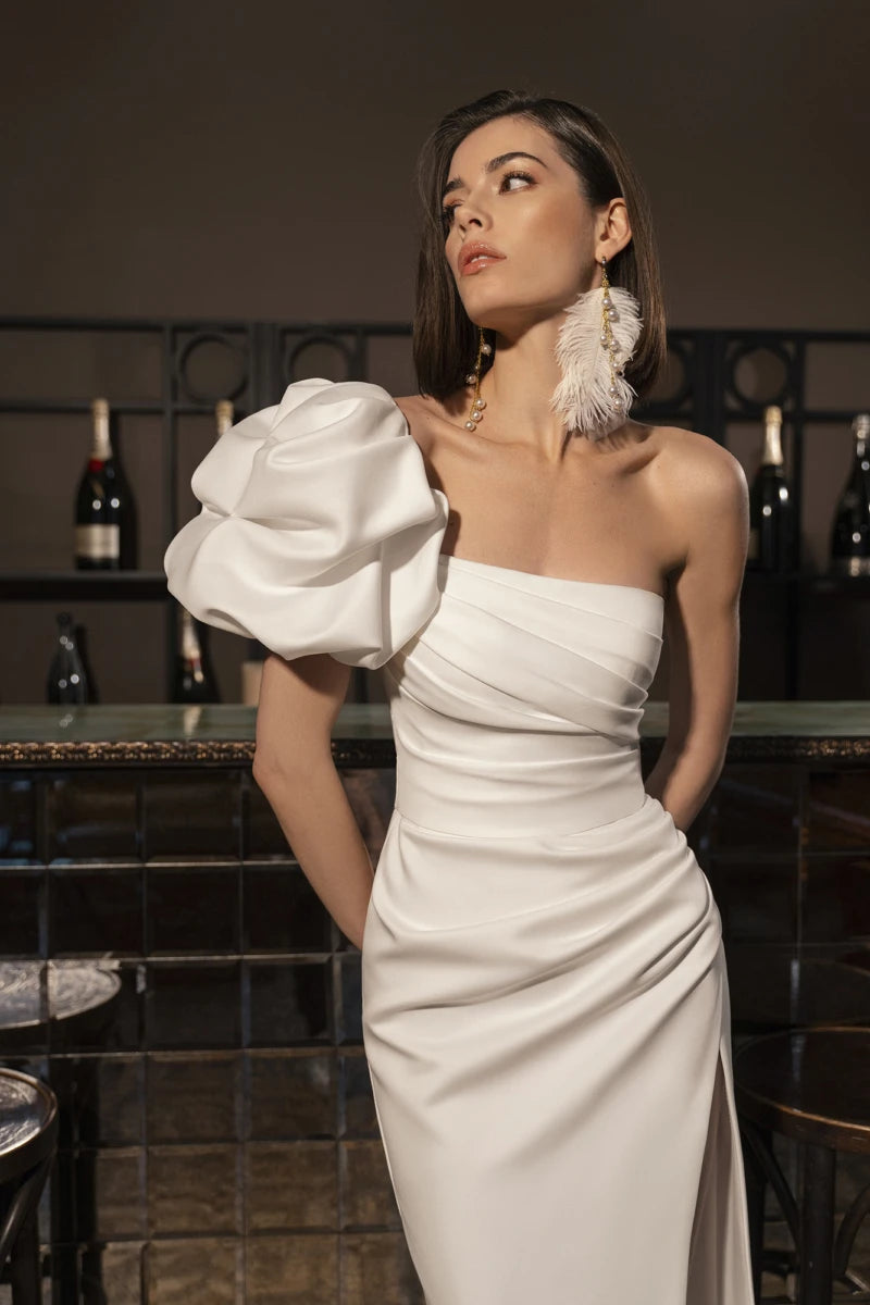 Elegant Satin Wedding Dress Side Slit Mermaid Strapless Floor Lenth For Women Customize To Measure Robe De Mariee Elegant
