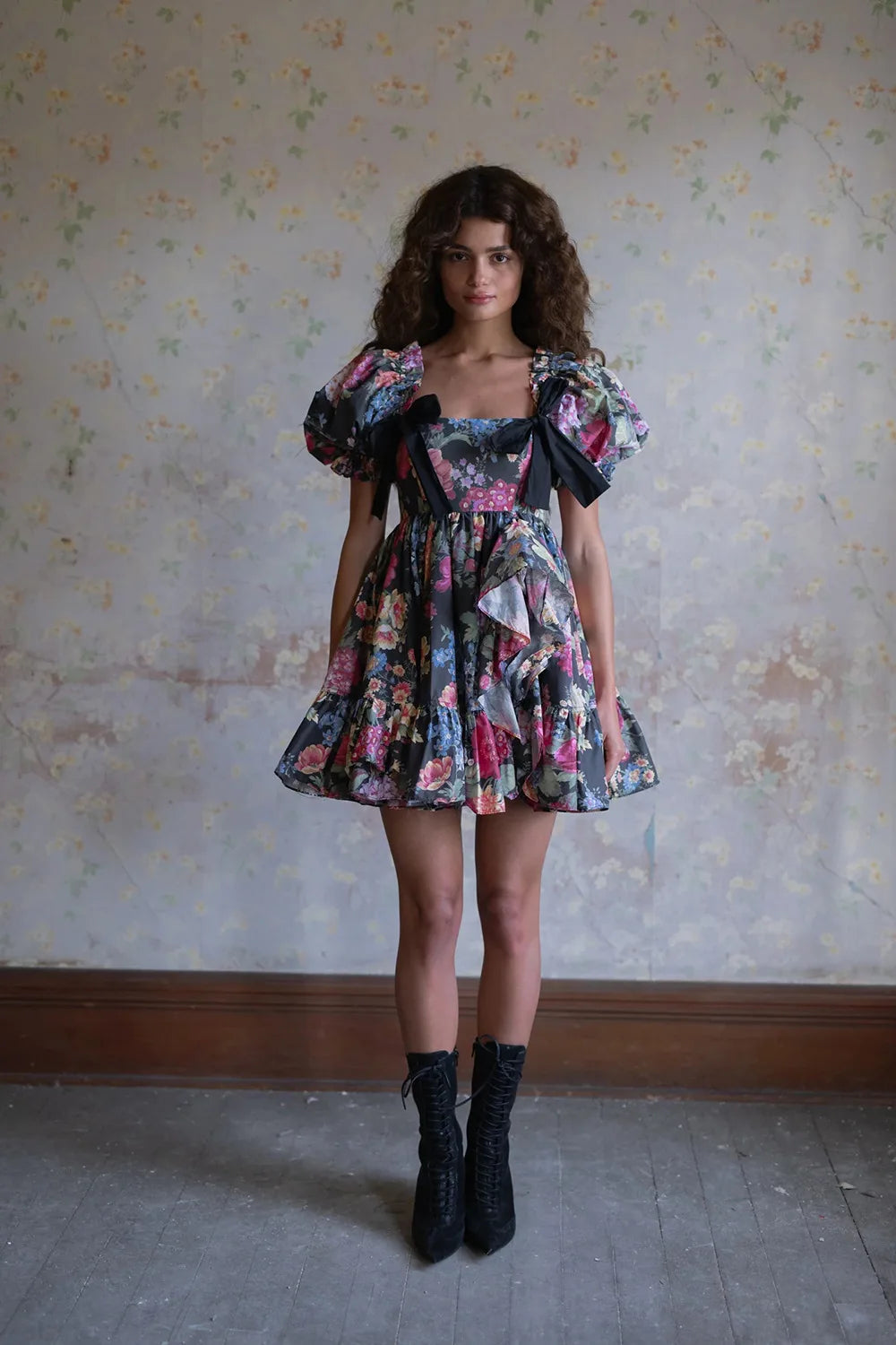 2025  Women Short Sleeve Square Collar Ball Gown Mini Dress Print Color Celebrate Girls's Vacation Celebrate Birthday Outfit