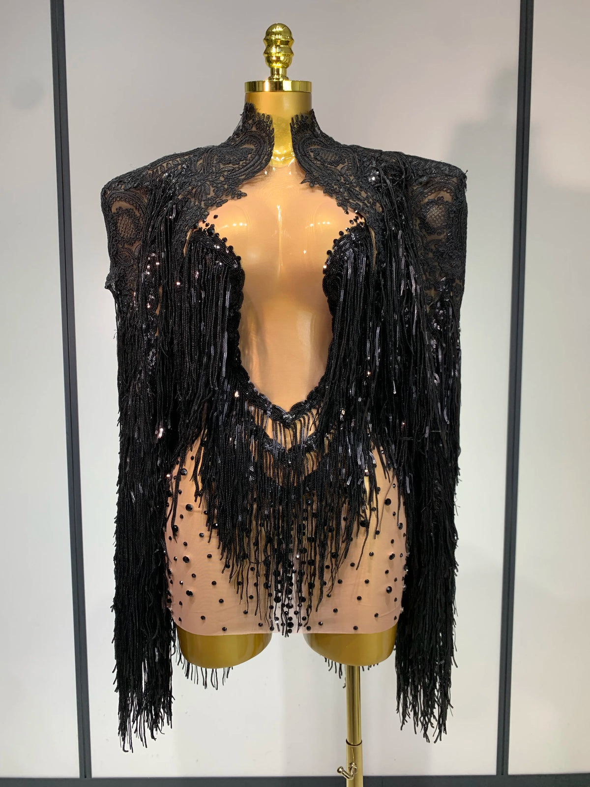 High Quality Rhinestones Tassels Mini Dress Suit Luxury Women Sexy See Through Mesh Party Club Dresses Performance Stage Outfit