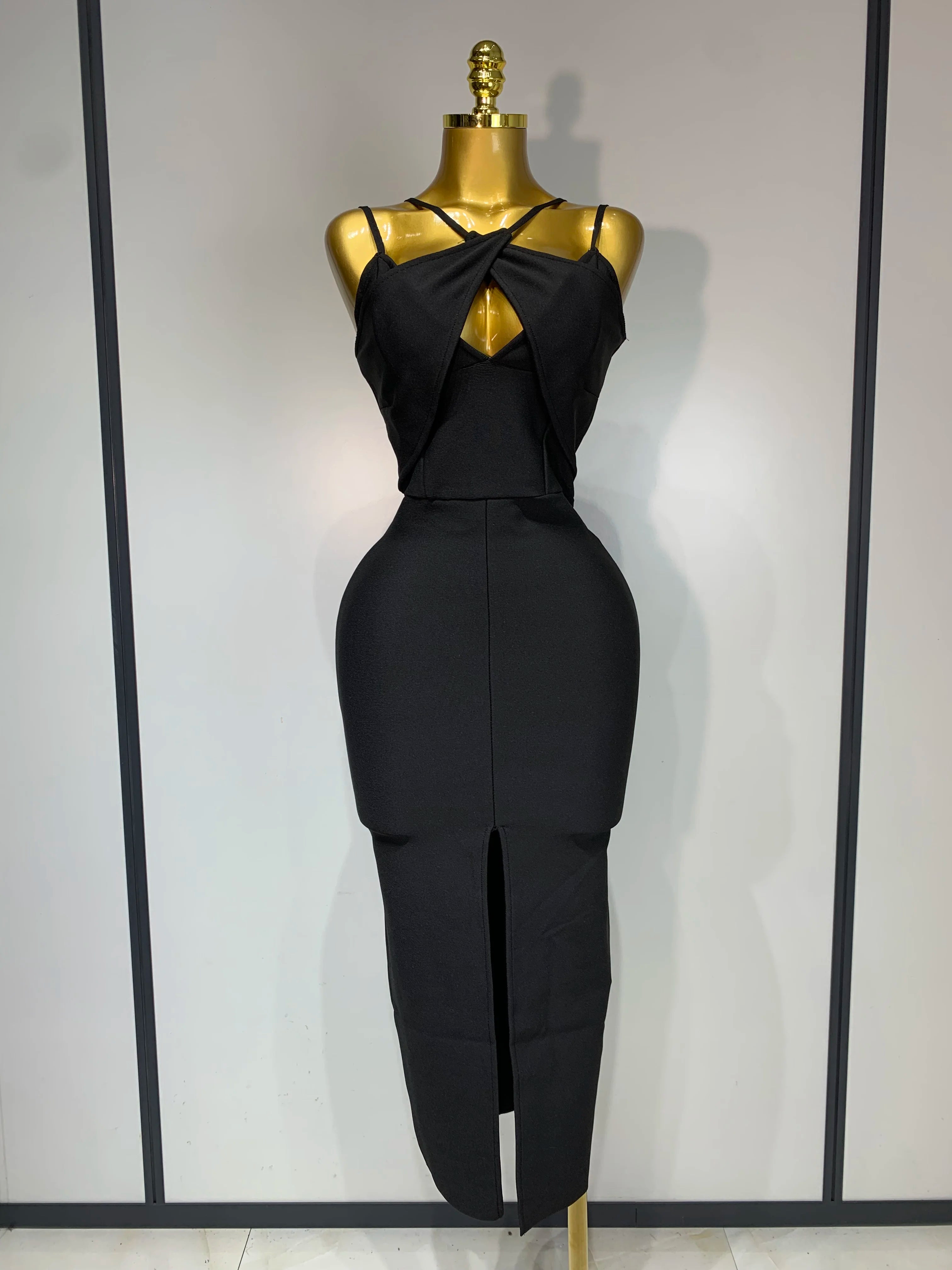 Women Sexy Sleeveless Hollow out Split Backless Red Midi Bandage Dress 2025 Celebrity Elegant Evening Luxury Birthday Dresses