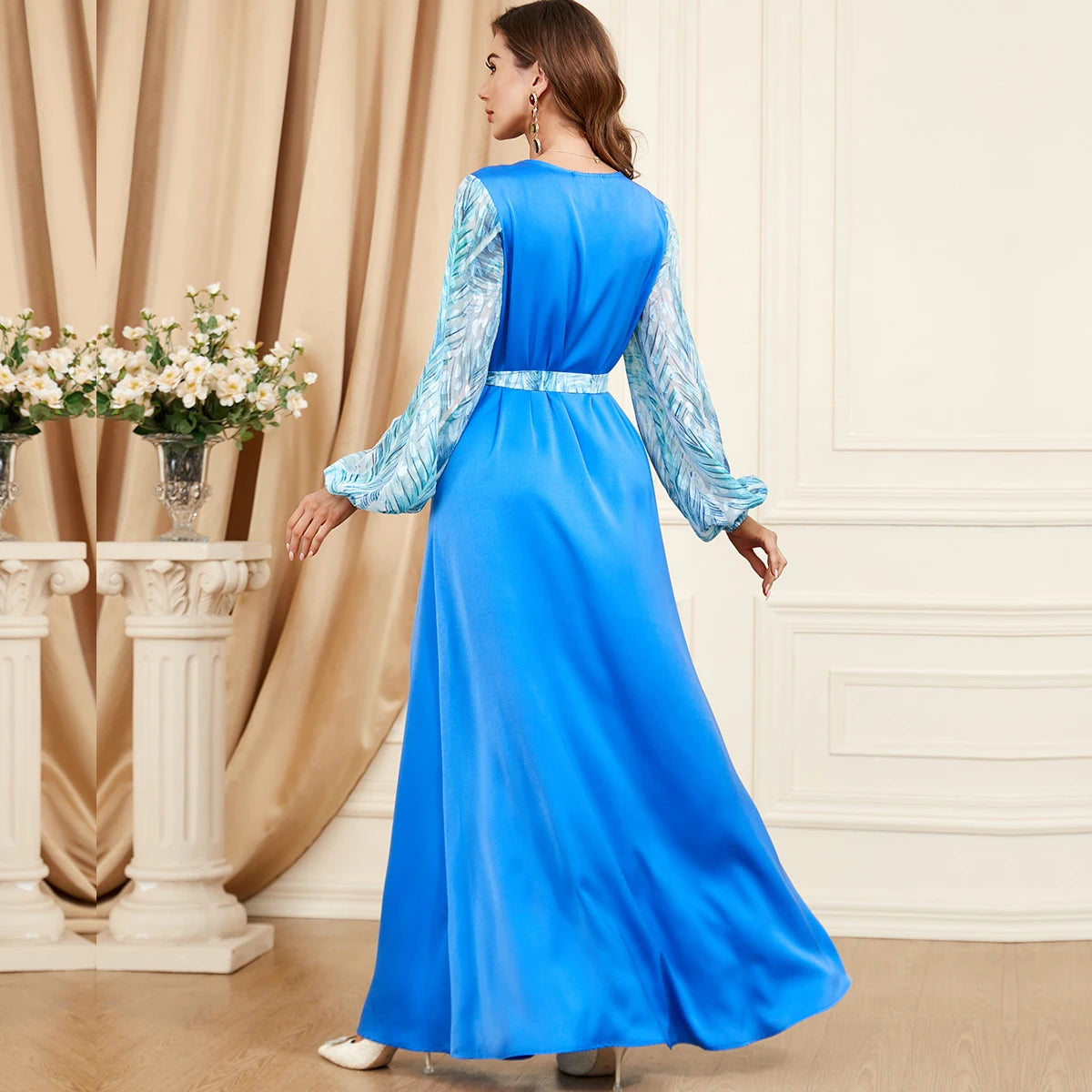 Dubai Dress Abaya For Party Muslin V-neck Kaftan Eid Mubarak Long Dress Turkey Muslim Moroccan Caftan Fashion Evening Dress