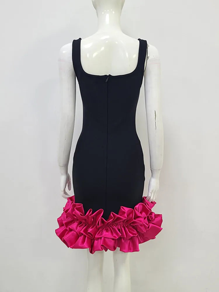 Women Summer Sexy Sleeveless Tank Black Hot Pink White Mini Bodycon Bandage Dress 2023 Elegant Party Stage Performance Dress