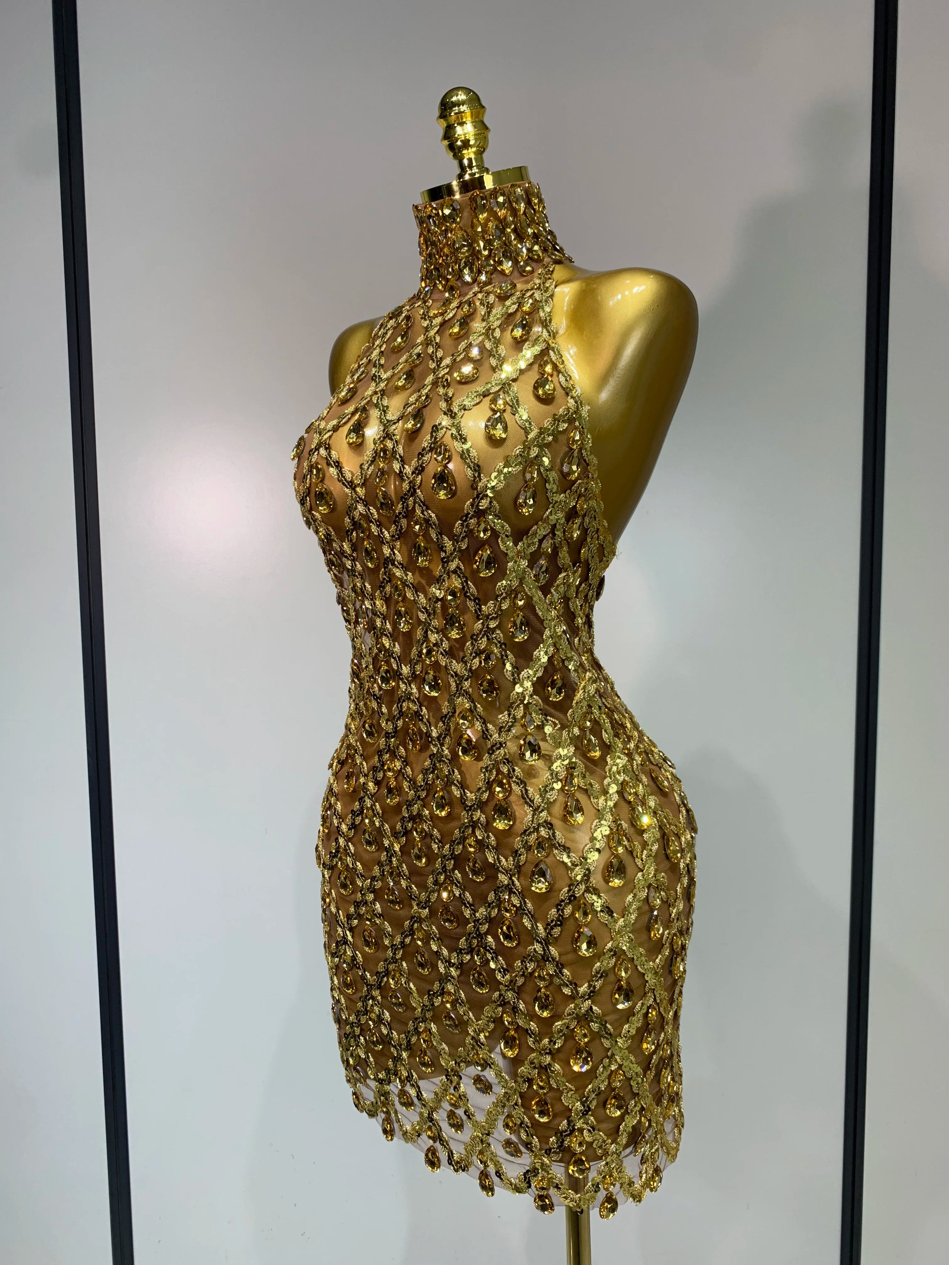 Women Sexy Stage Shining Rhinestone Sequins Dress Evening Prom Luxury Birthday Dress Transparent Performance Singer Club Dress