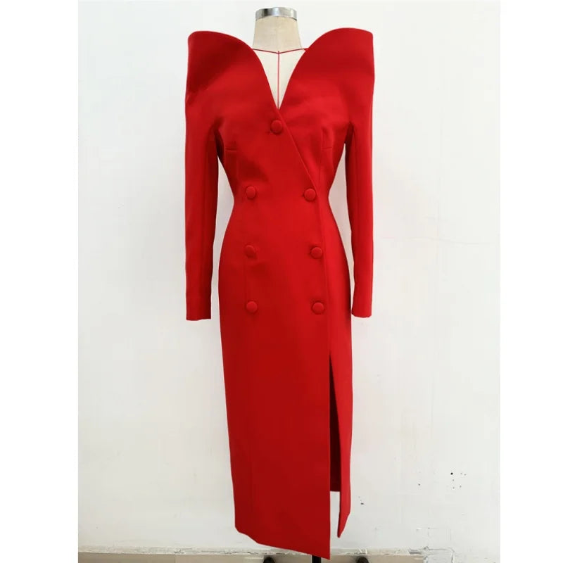 Black Red Color Women Long Sleeve Sexy Off the Shoulder Bodycon Mid-calf Evening Party Dress Celebrity Red Carpet Outfit
