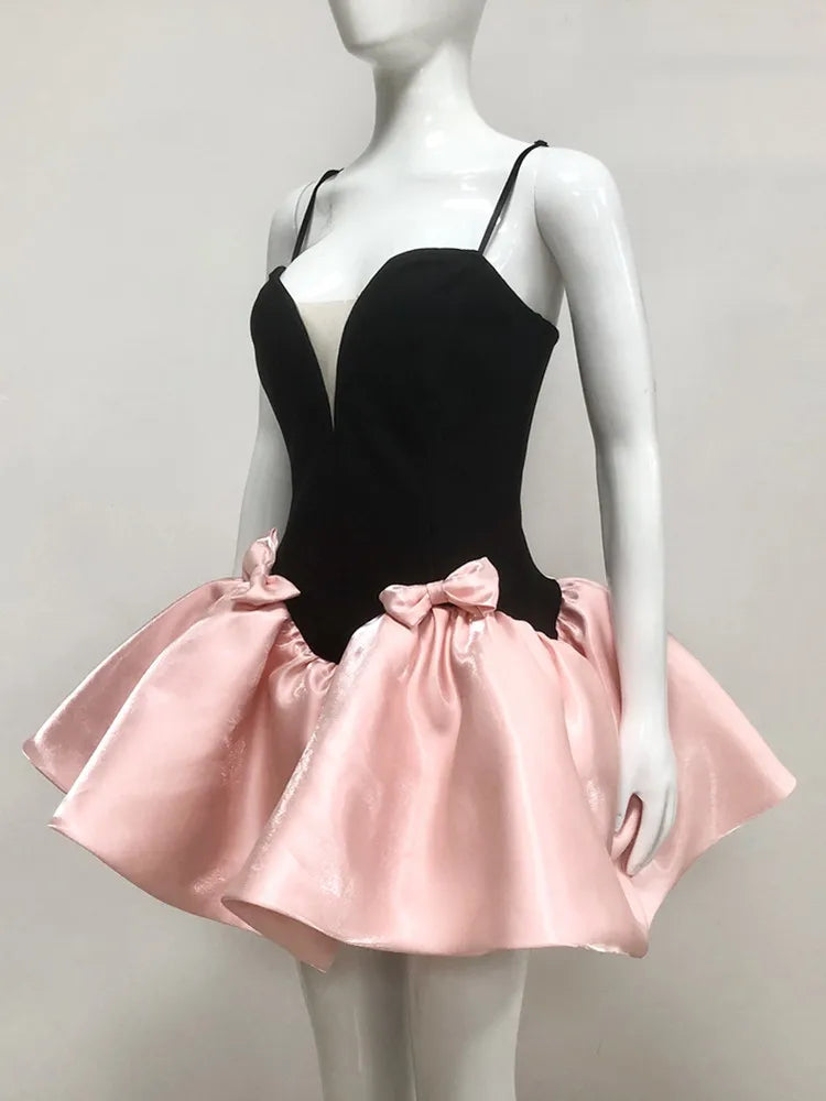 Women Celebrity Sexy Backless Ball Patchwork Pink Black Mini Gowns Dress 2025 Elegant Evening Party Club Vestido