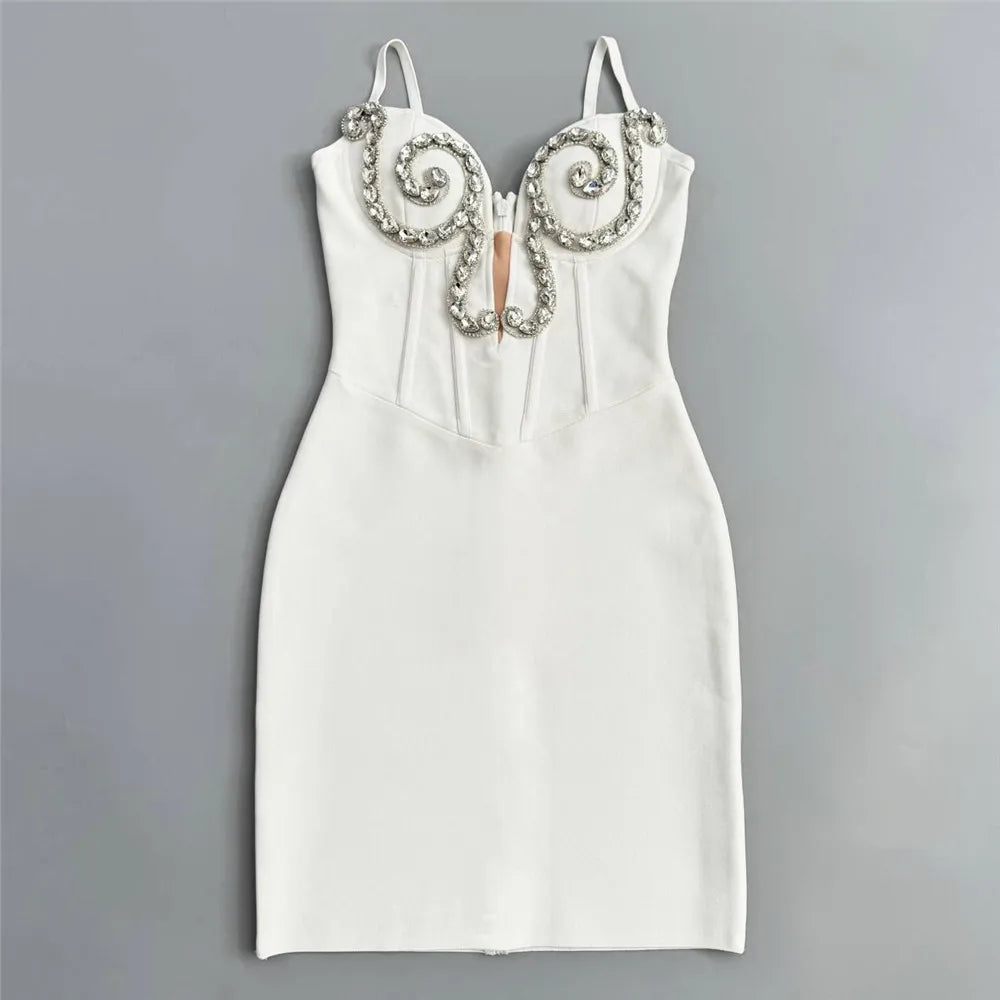 New Arrival Women Sleeveless Sexy Strap Shinning Crystal Bodycon Mini Bandage Dress Nightclub Party Girls' Vacation Outfit
