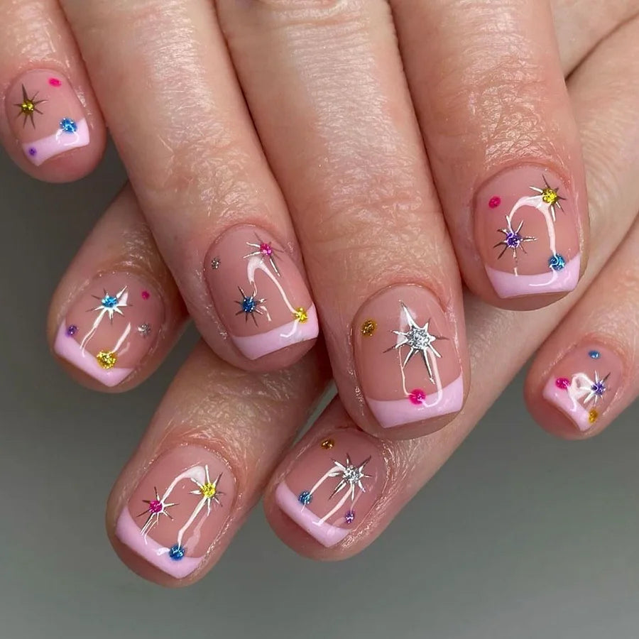 Pink Purple False Nails Y2K Press on Nails Full Cover French Ballet Fake Nails Tips for Women Girls Halloween Christmas Party