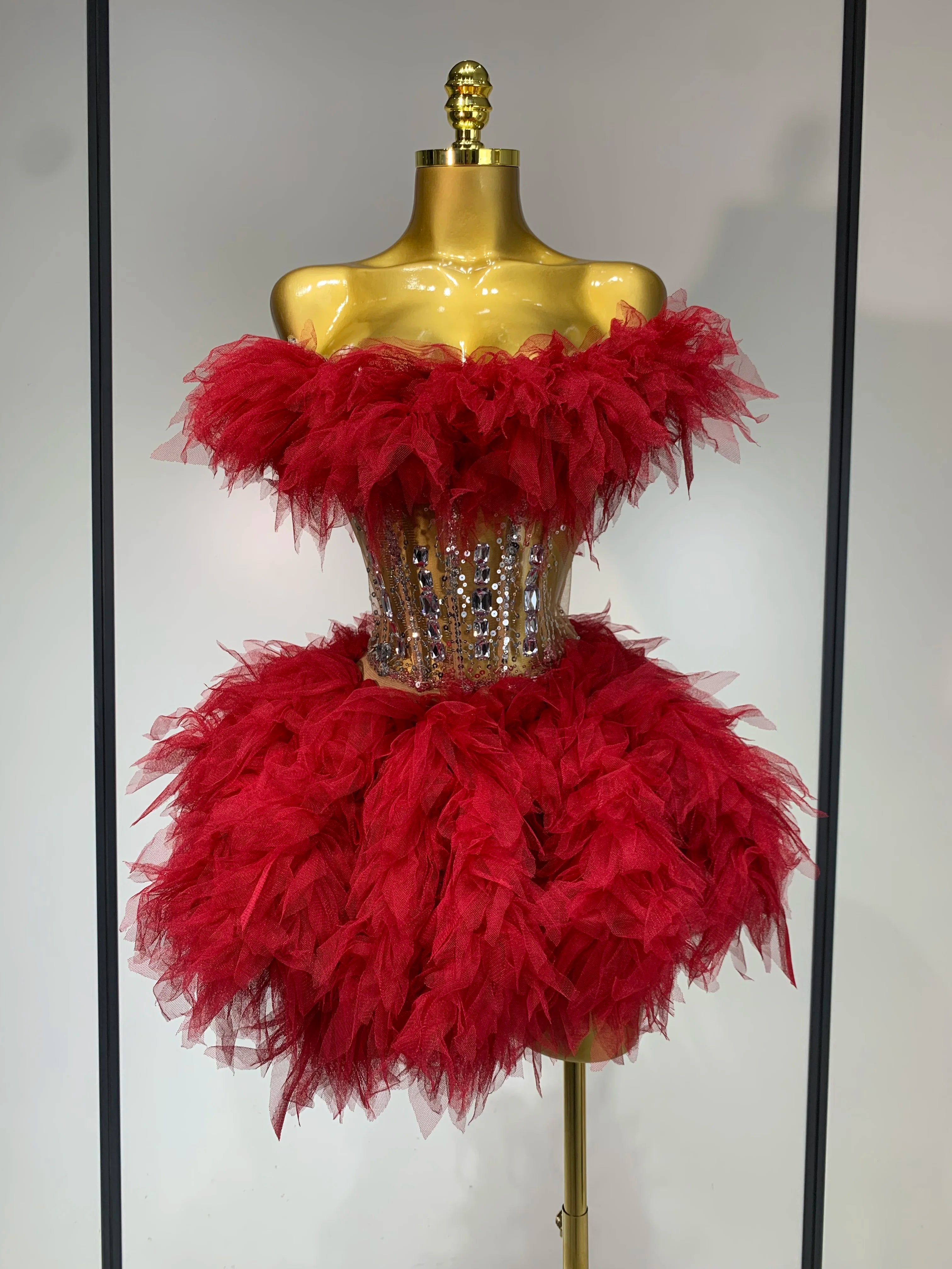 Women Sexy Strapless Mesh Two Pieces Set Celebrity Nightlcub Party Photo Shoot Outfit 2025 Prom Gown Luxury Birthday Dresses