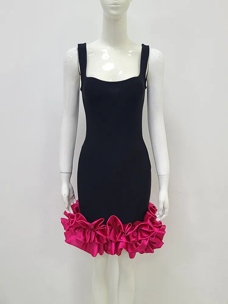 Women Summer Sexy Sleeveless Tank Black Hot Pink White Mini Bodycon Bandage Dress 2023 Elegant Party Stage Performance Dress