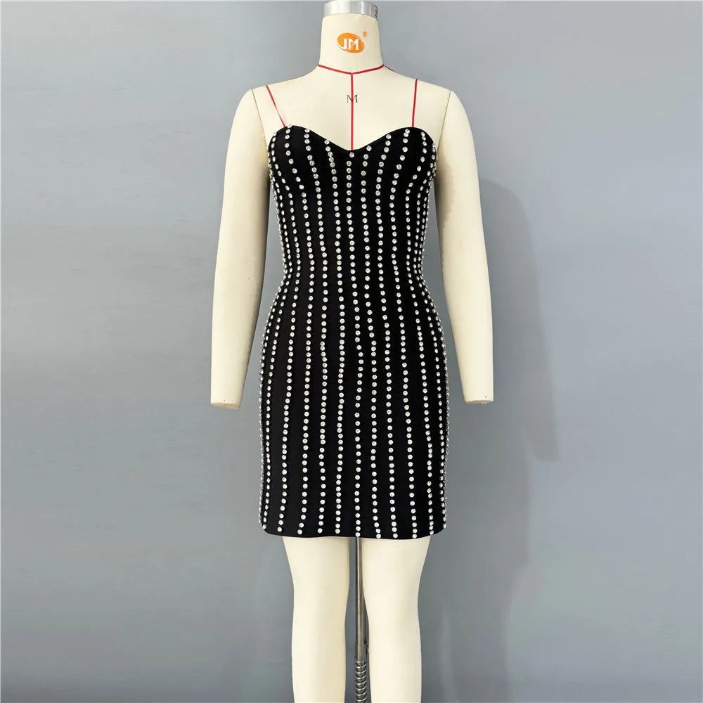 Top Quality Women Sexy Strapless Shinning Diamond Bodycon Mini Bandage Dress Nightclub Party Celebrate Birthday Outfit