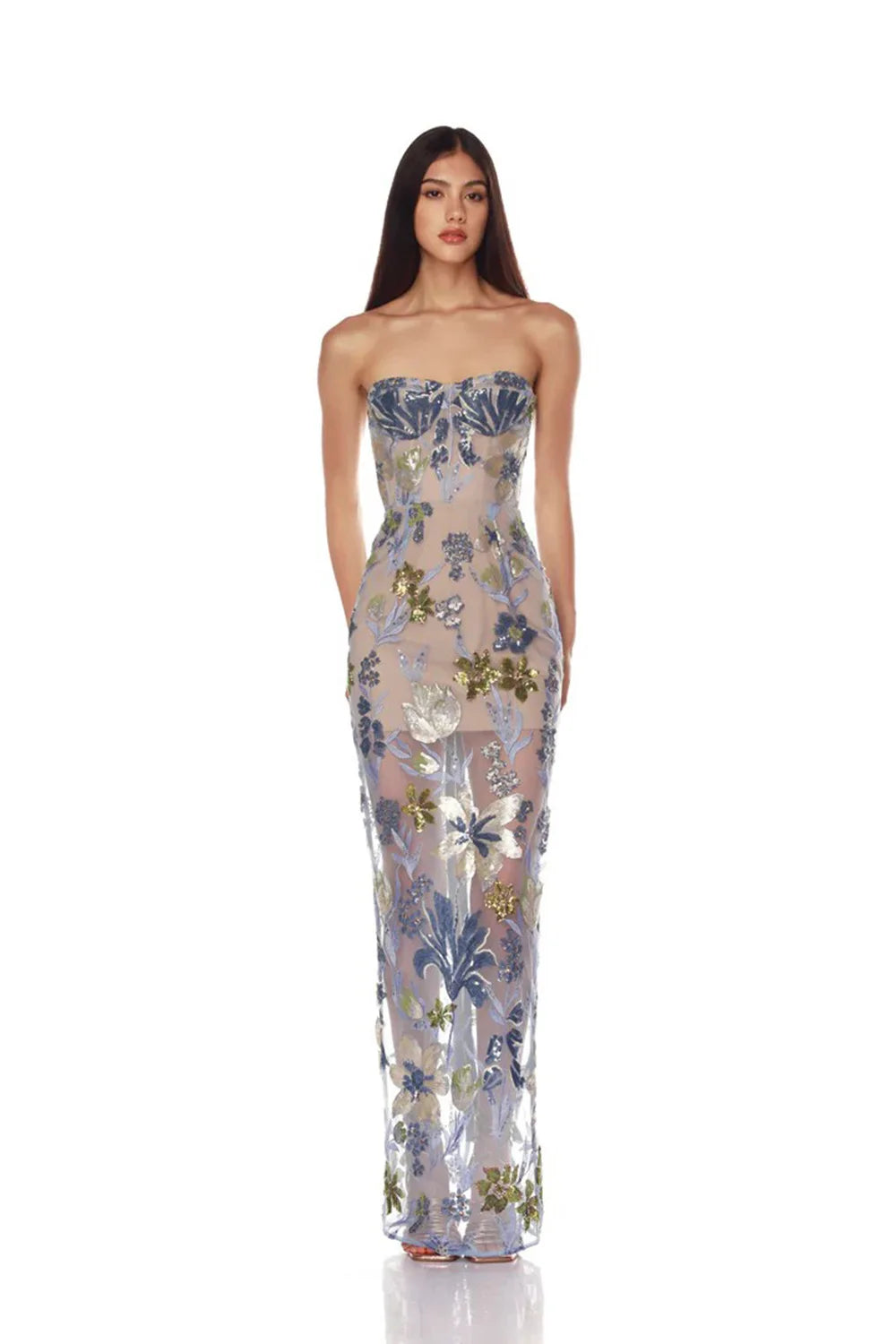 2025 New Fashion Women Sexy Strapless Embroidery Bodycon Long Dress Fashion Celebrate Evening Party Birthday Outfit