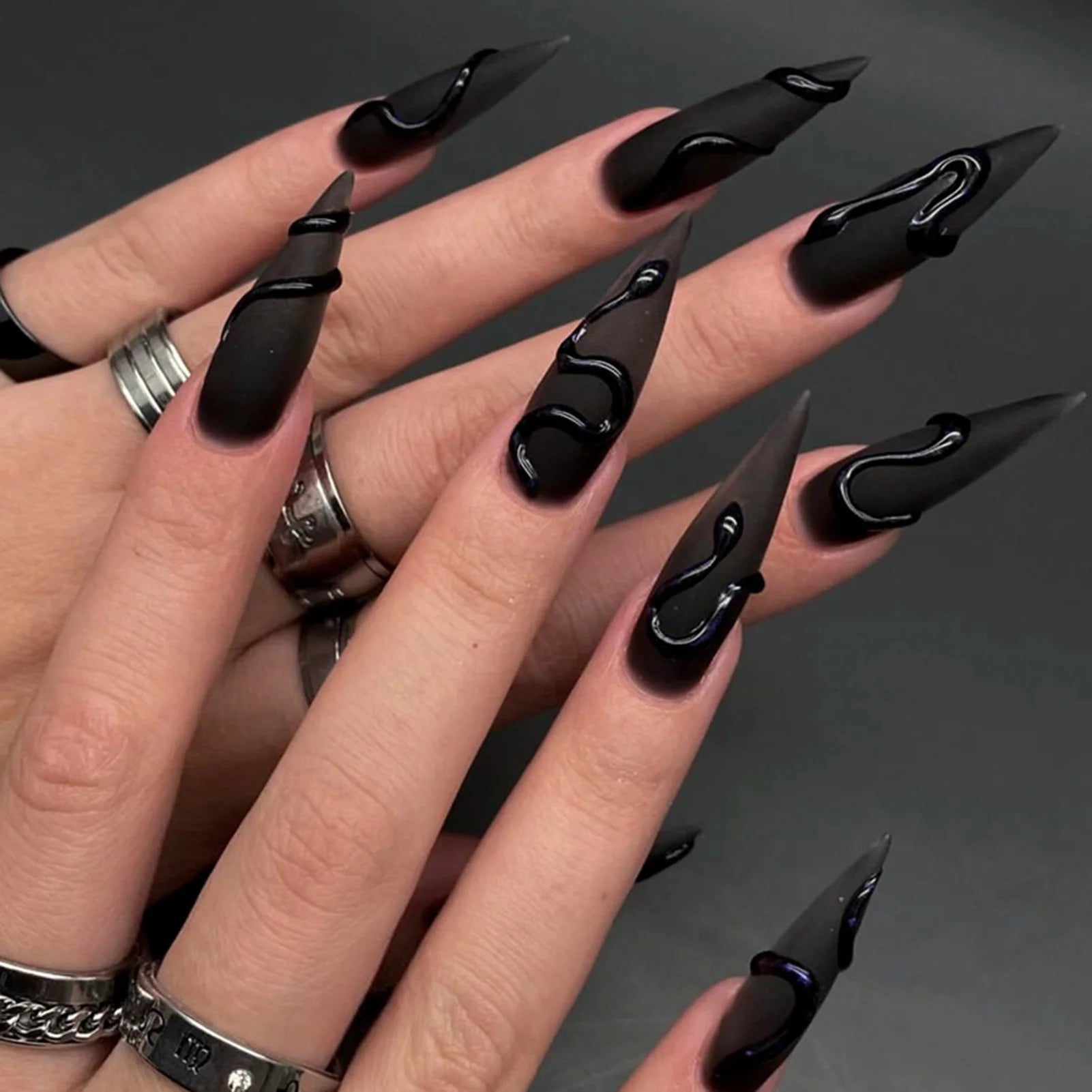 Black Halloween Press on Nails Moon Star Cat Design Short Square Fake Nails Full Cover Acrylic Nail Tips for Women Girls 24Pcs