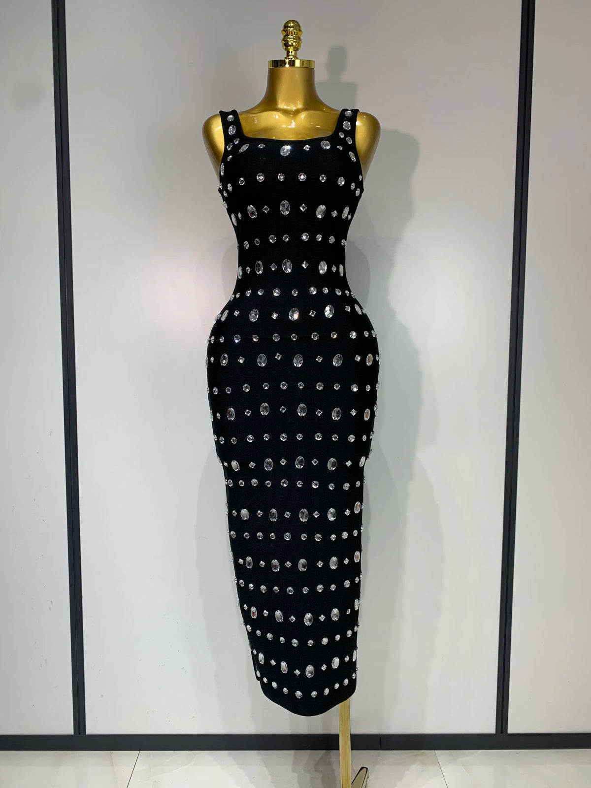 est 2025 Fashion Designer Women's Rhinestone Beaded Elastic Bodycon Bandage Maxi Long Dress Elegant Luxury Birthday Outfit
