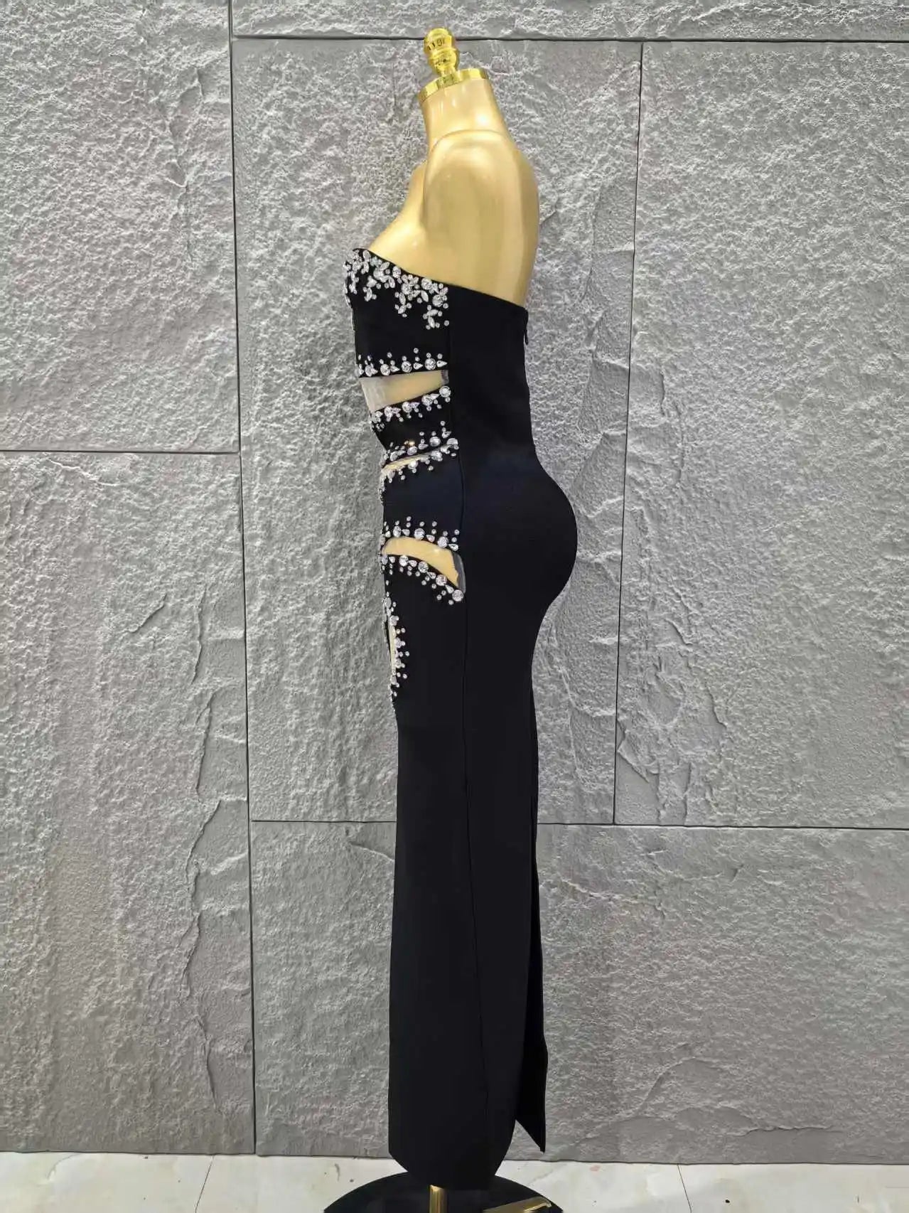 Top Quality Women Sexy Strapless Shinning Crystal Mesh Bodycon Long Bandage Dress Evening Party 2025 New Birthday Outfit