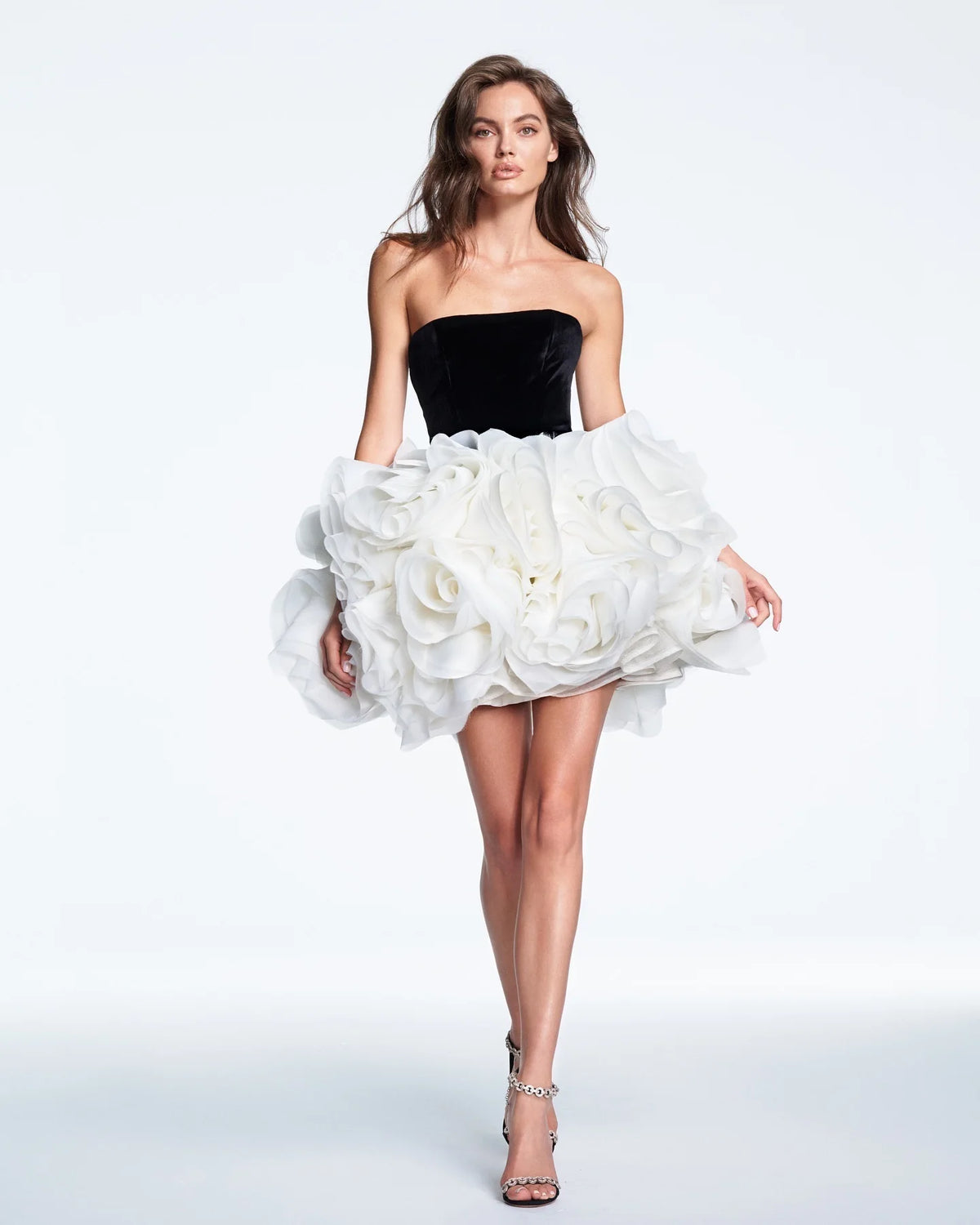 2025 New Summer Women Sexy Strapless Ball Gown Mini Cute Dress Big Florals Celebrate Birthday Party Photo Shoot Outfit