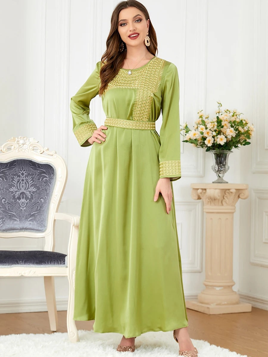 Elegant Casual Women's Dresses Abayas For Women Luxury 2 Piece Muslim Sets Embroidery Belted Kaftan Islamic Dresses Ramadan