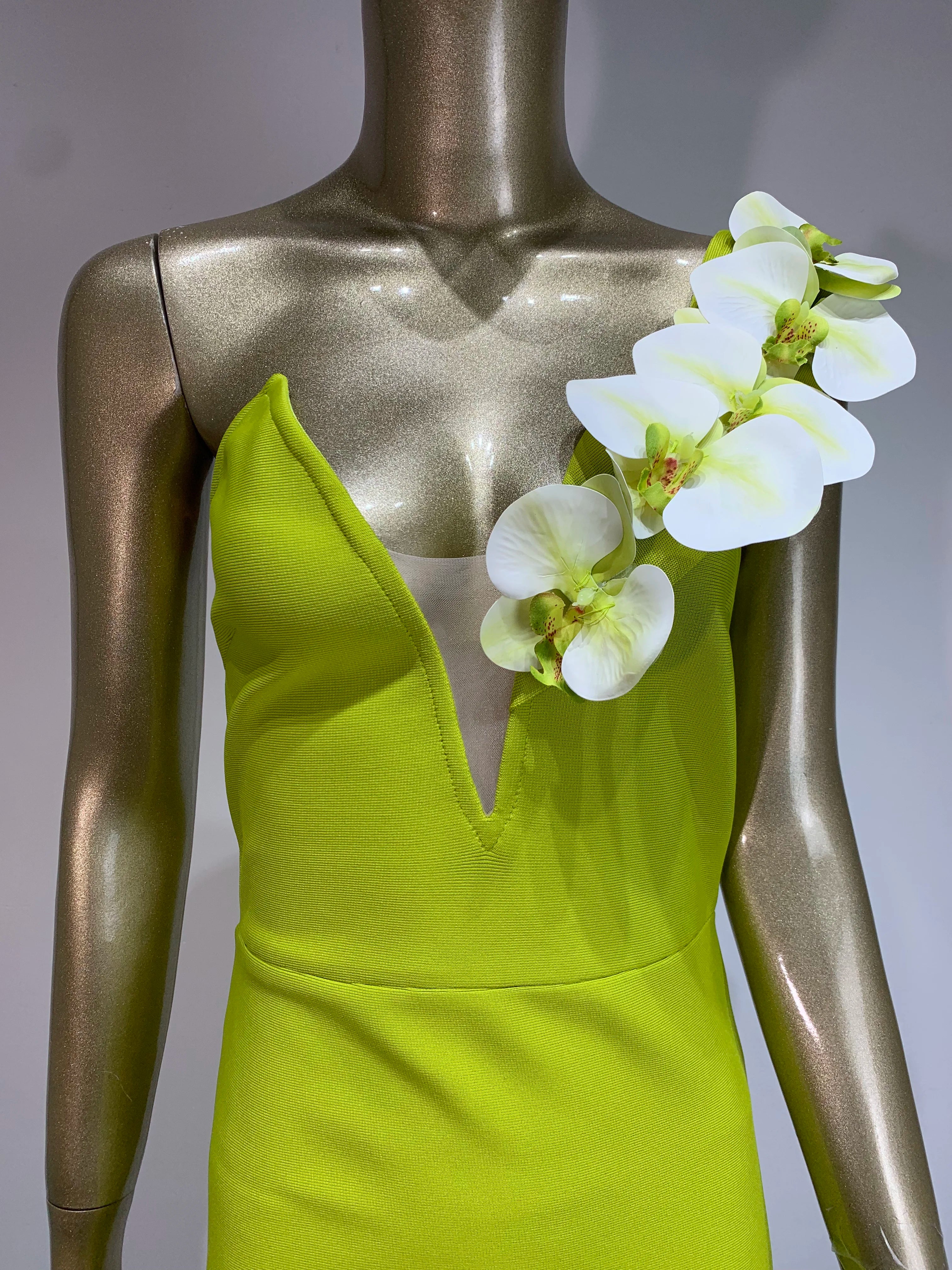 Women Celebrity Sexy One Shoulder Green Flower Maxi Long Bodycon Bandage Dress Elegant Evening Club Party Dress